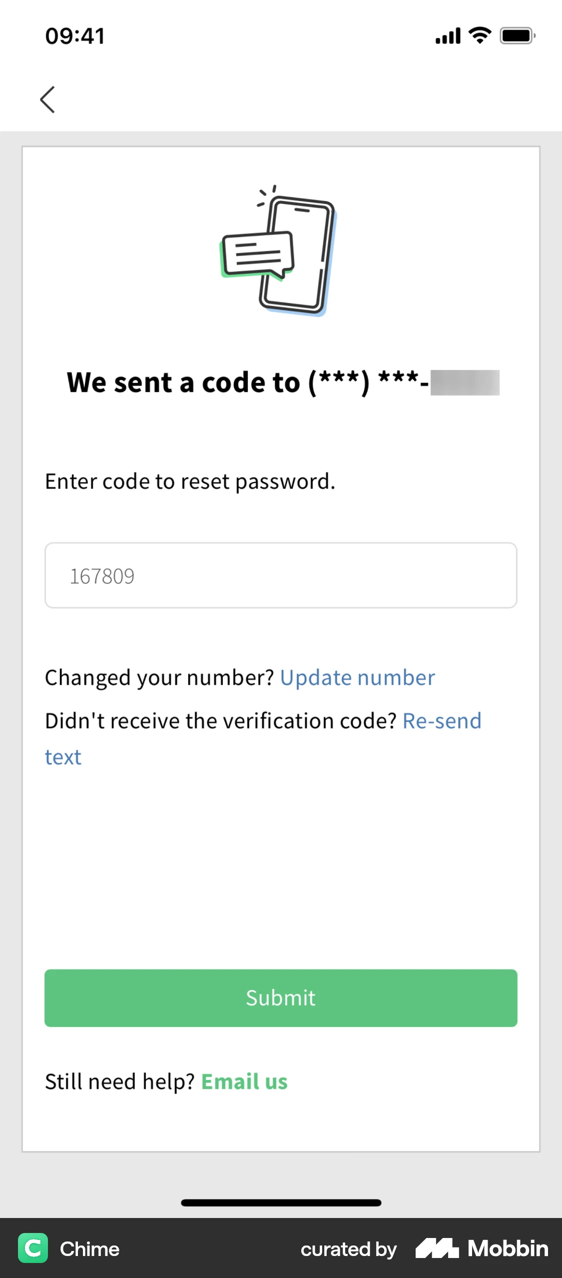 Chime iOS Forgot Password screen