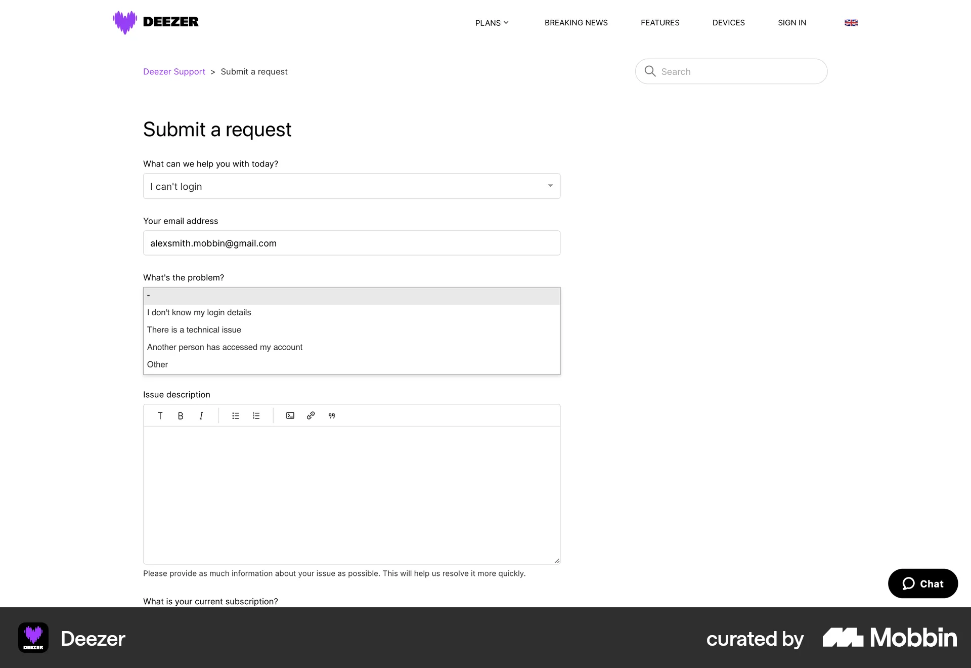 Deezer Web Web Form UI screen