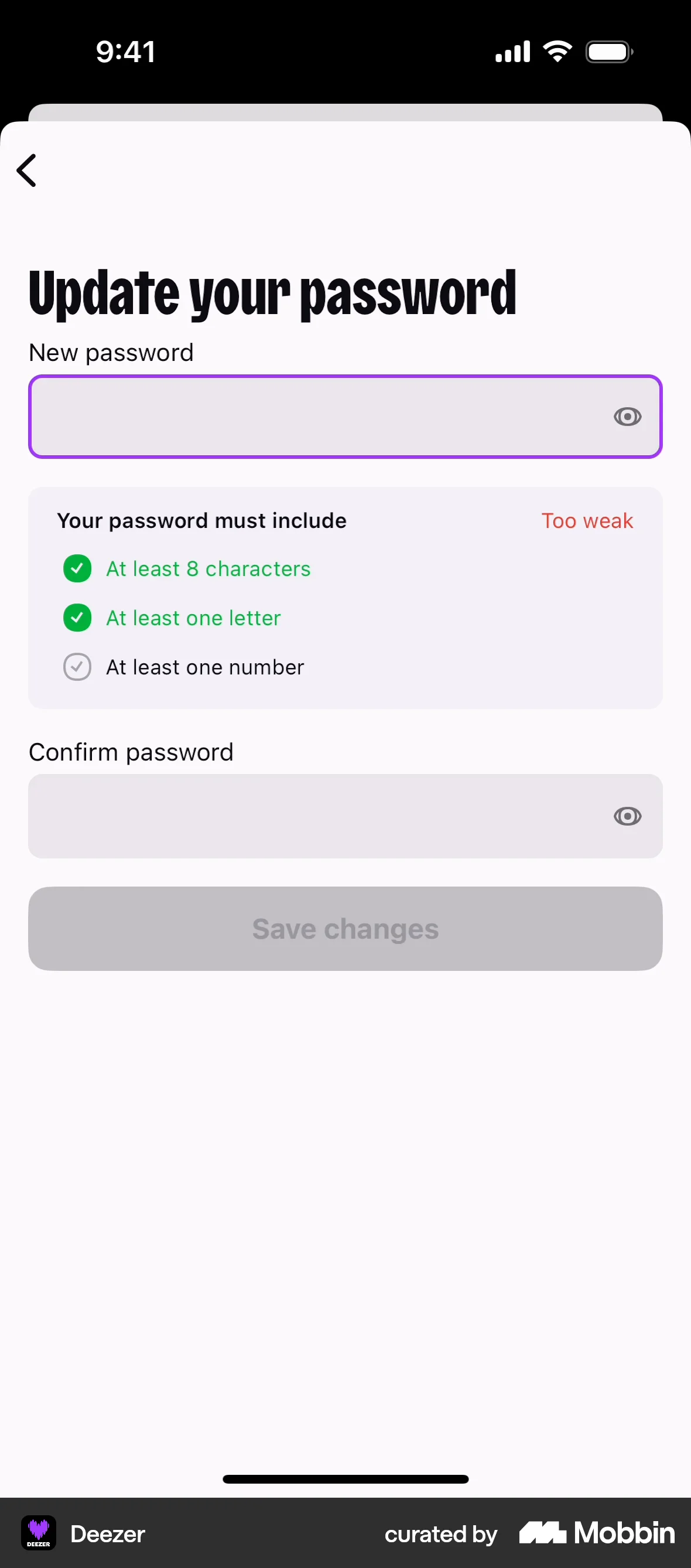 Deezer iOS Forgot Password screen