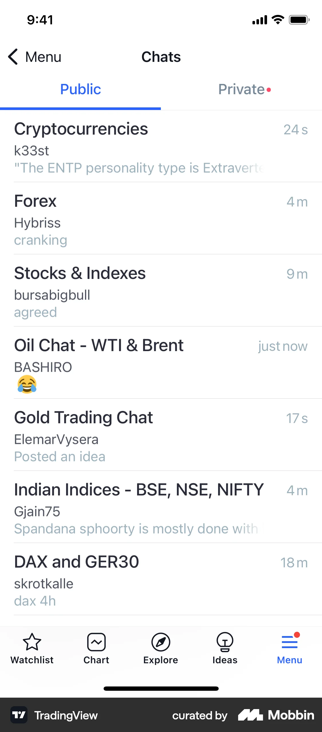 TradingView iOS Emails & Messages screen