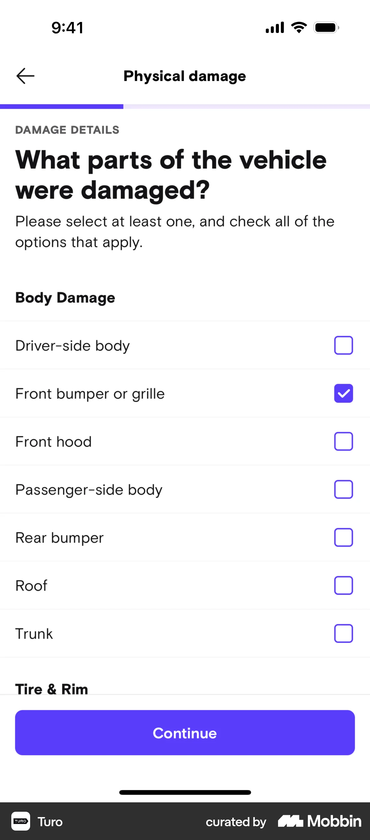 Turo iOS Progress screen
