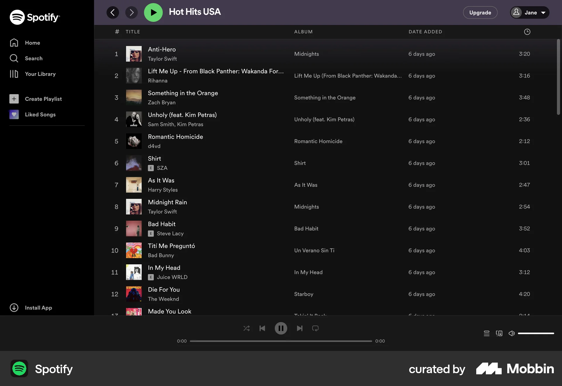 Spotify Web Playlists screen