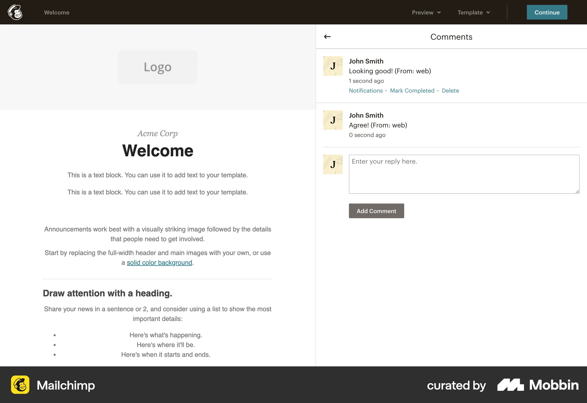 Mailchimp Web Internal Tool screen