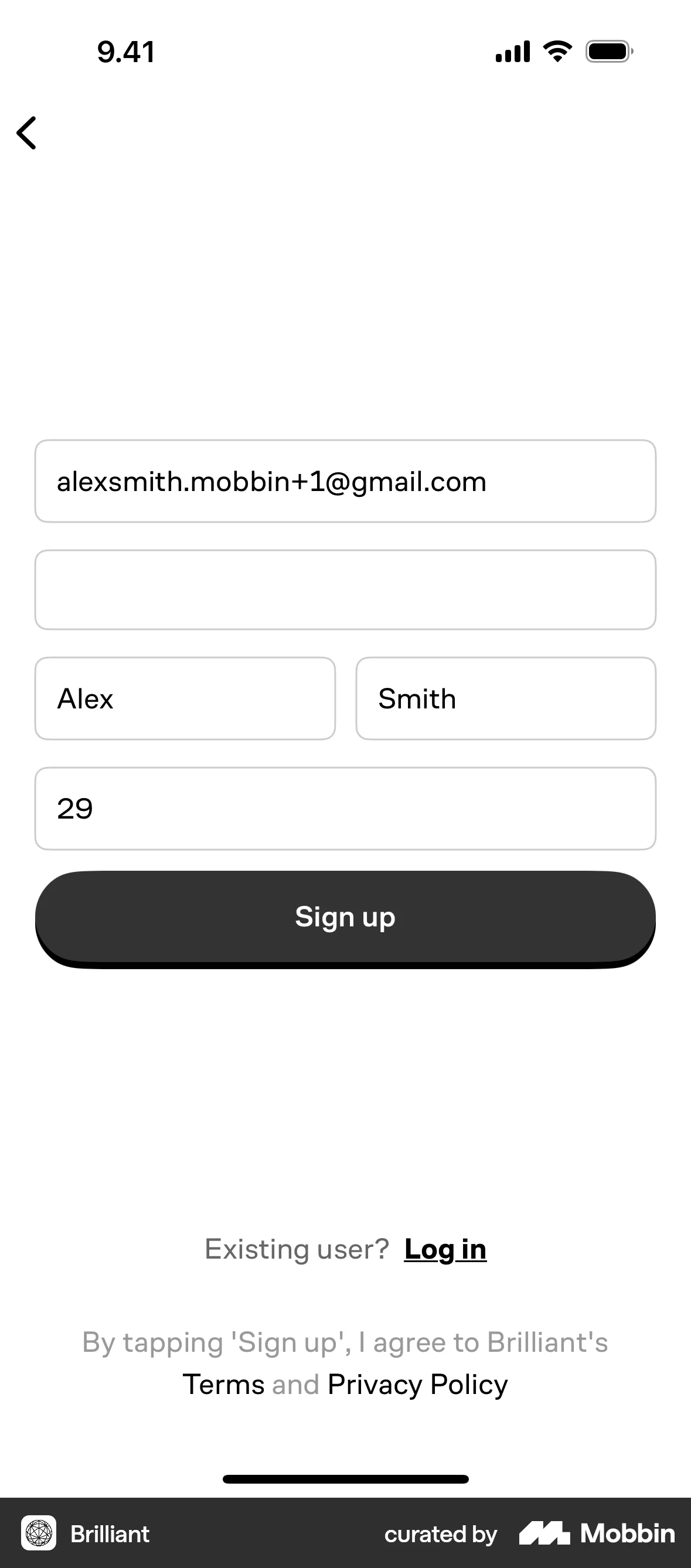 Brilliant iOS Signup screen