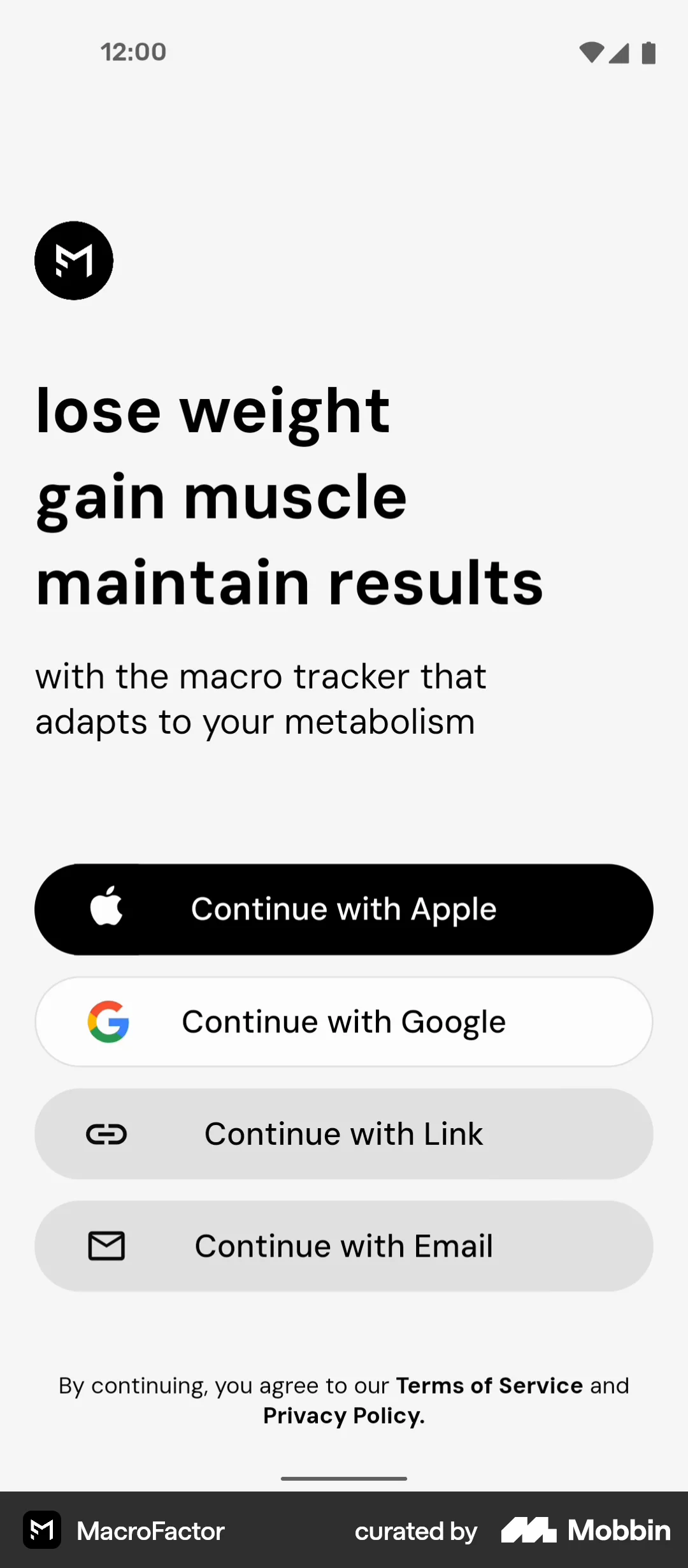 MacroFactor Android Welcome & Get Started screen