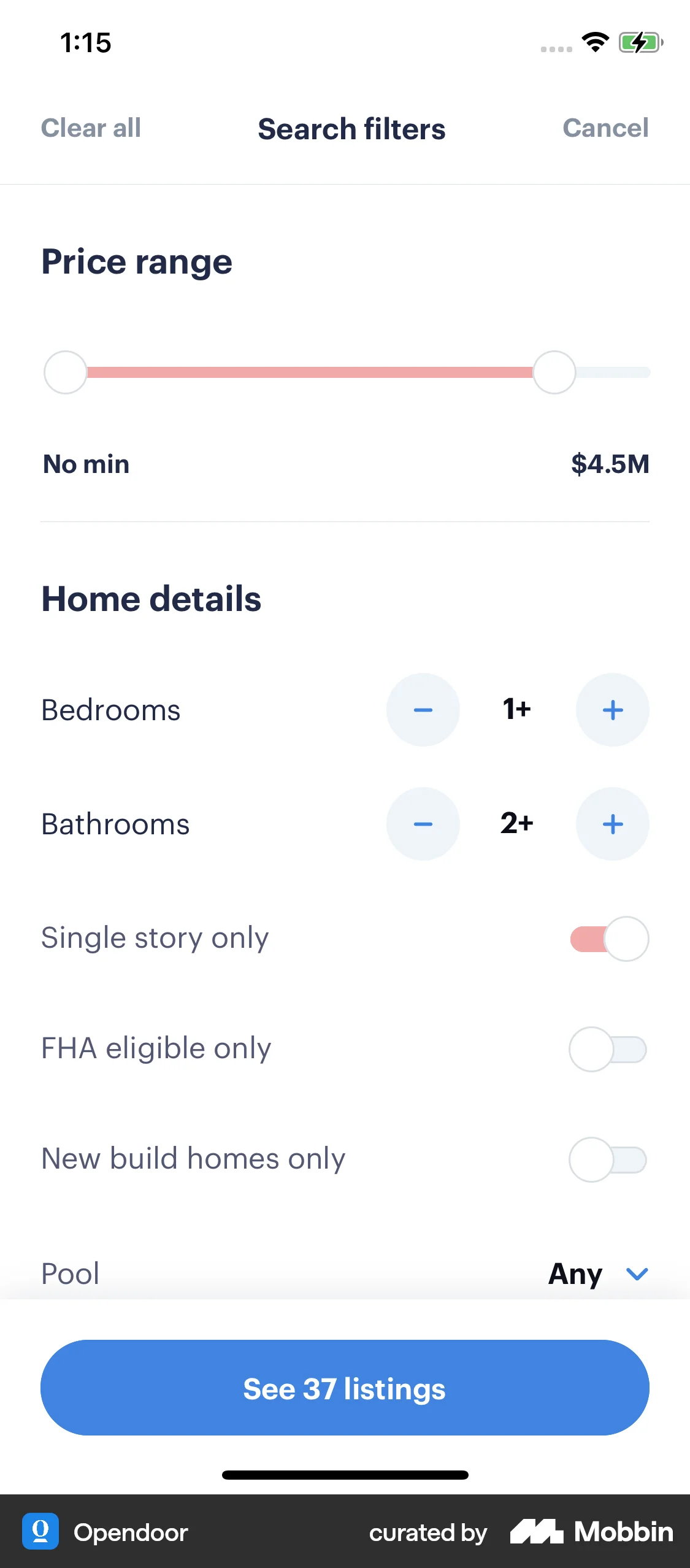 Opendoor iOS screen containing Slider UI element