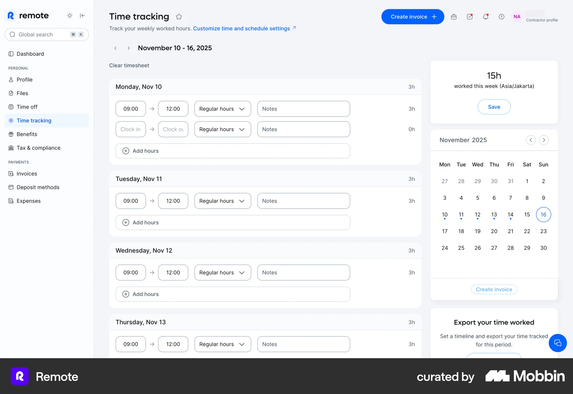 Remote Tracking working time screen