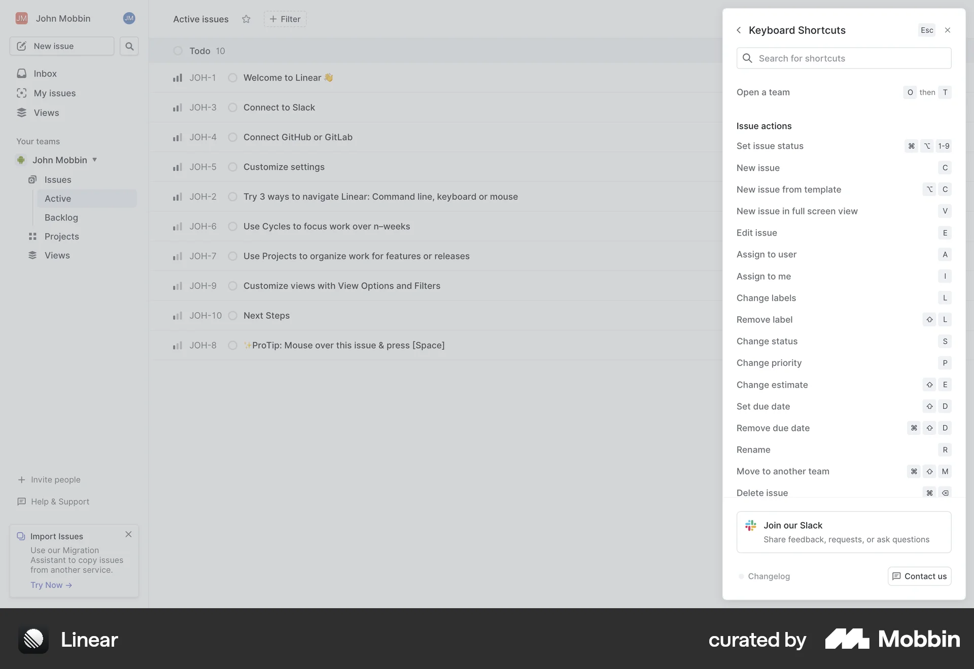 Linear Web Misc screen