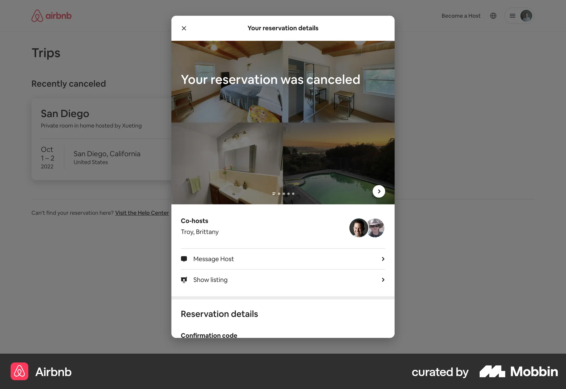Airbnb Web Order Detail screen