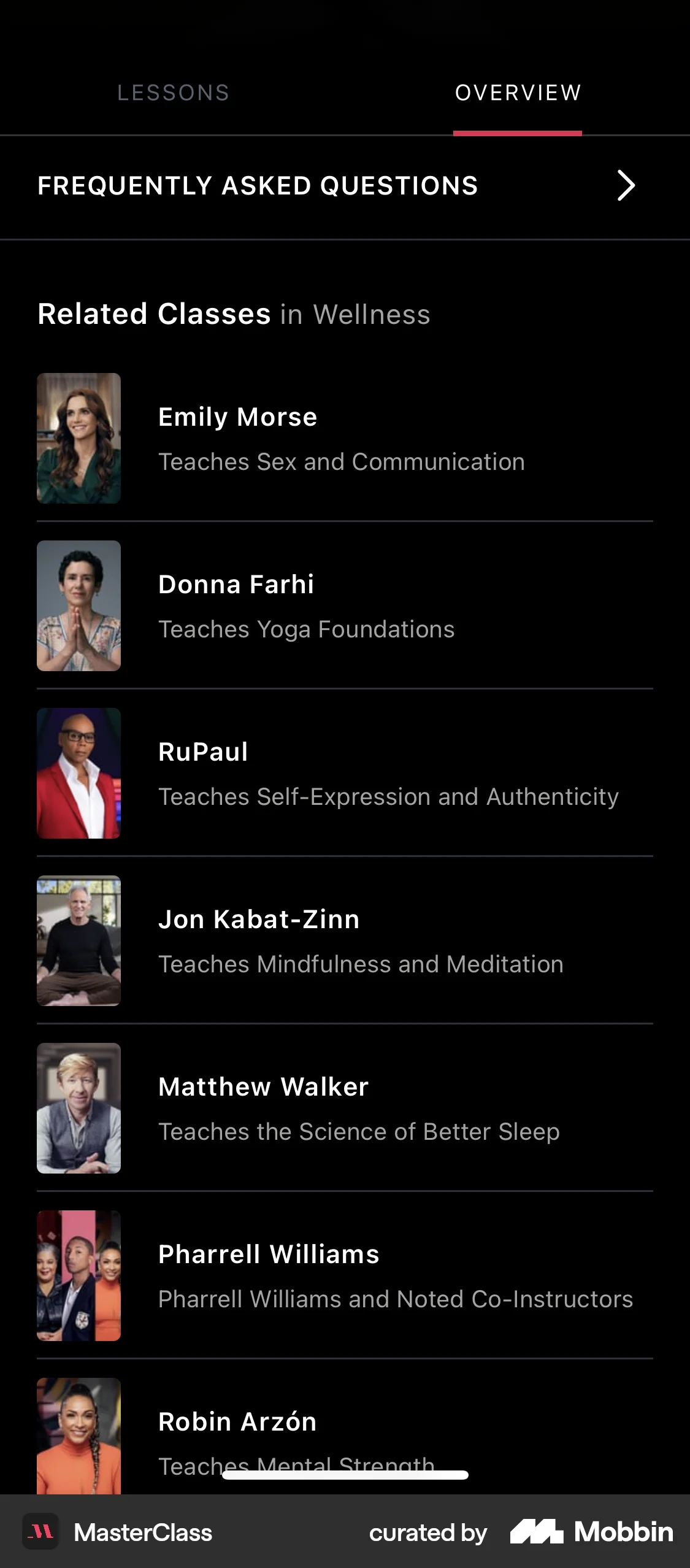 MasterClass iOS Class & Lesson Detail screen