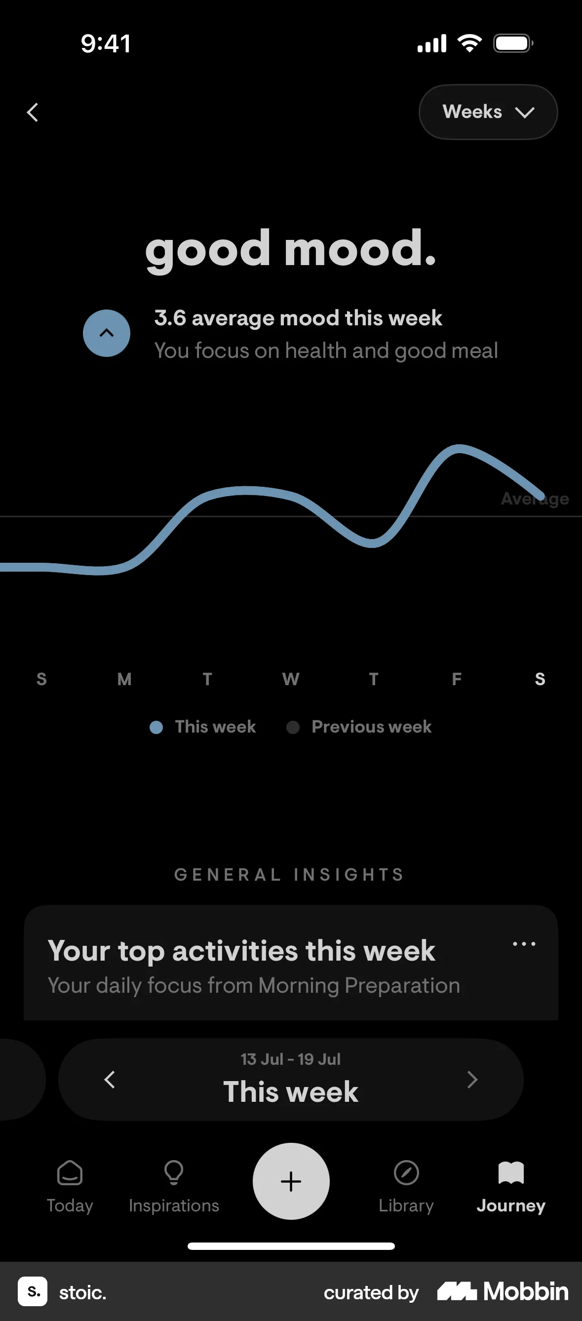 stoic. iOS Dark Mode screen