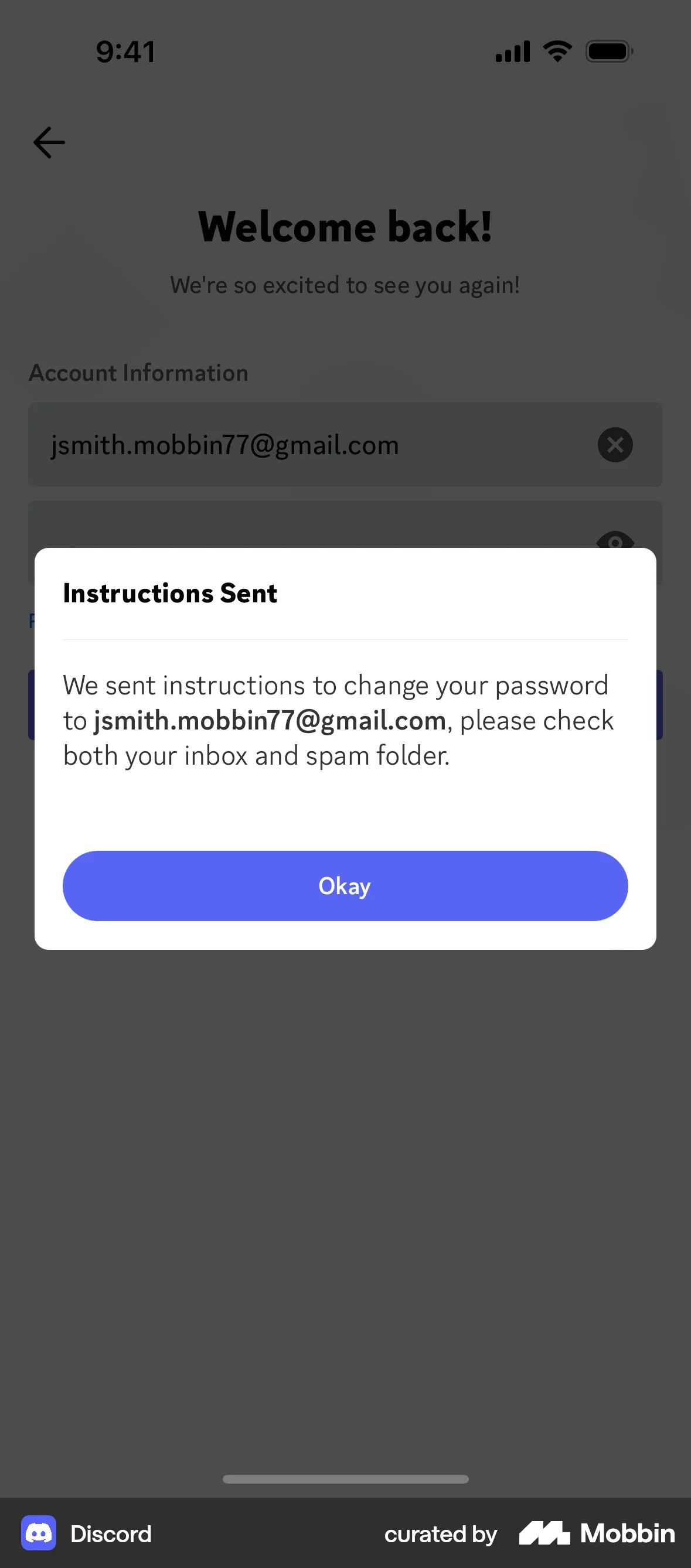 Discord iOS Forgot Password screen