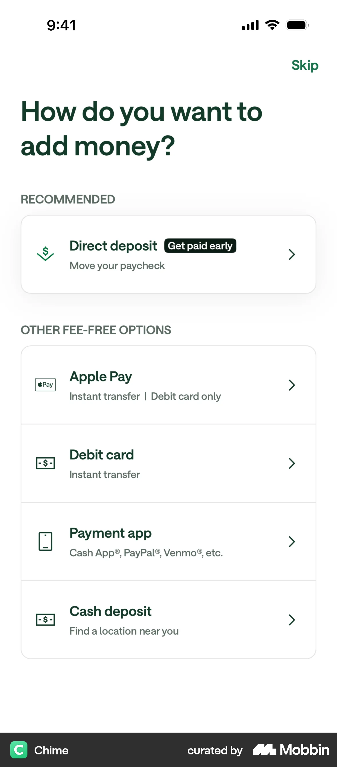 Chime Onboarding screen