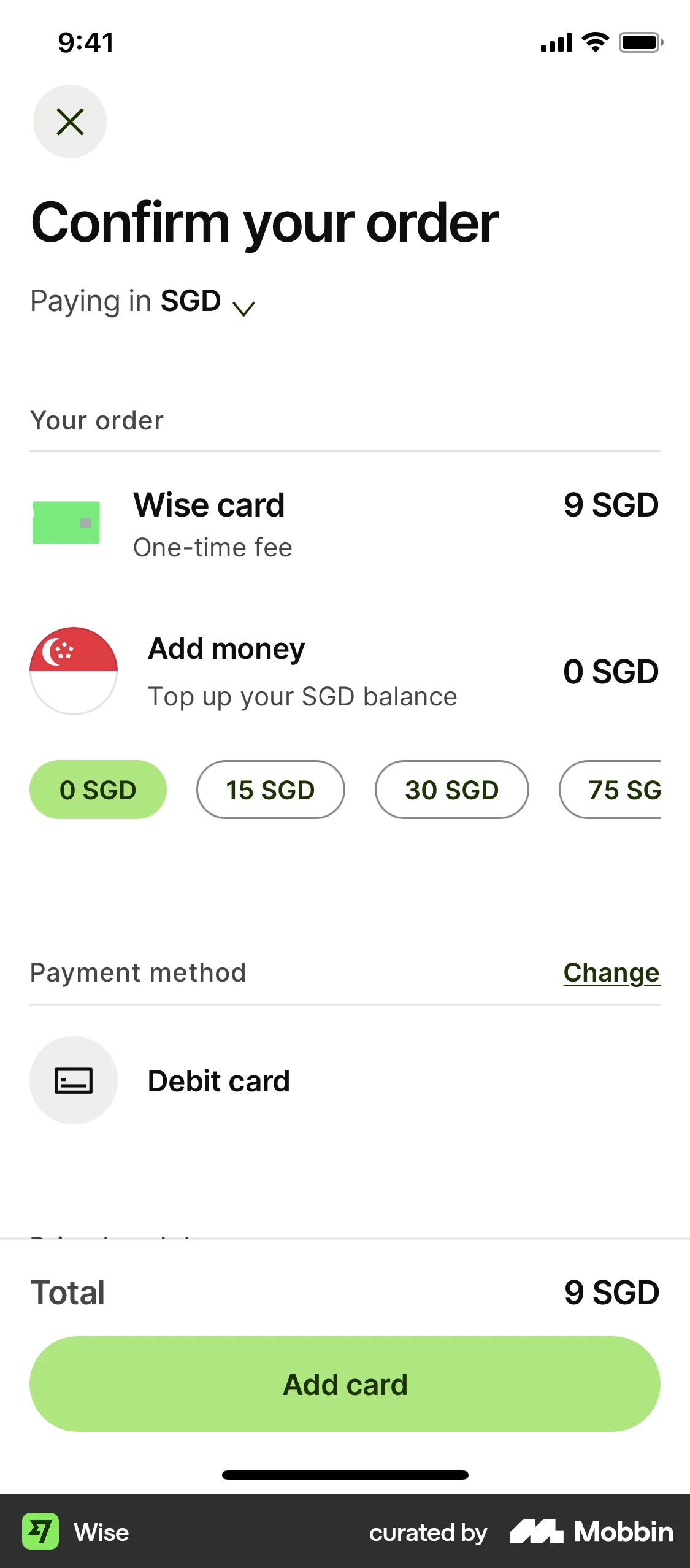 Wise iOS Checkout screen