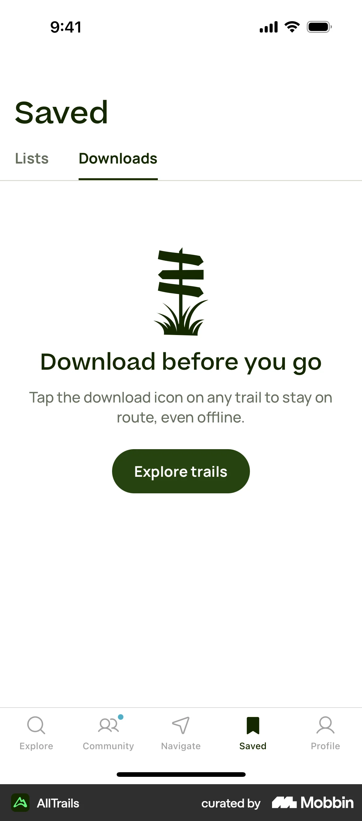 AllTrails iOS Downloads & Available Offline screen