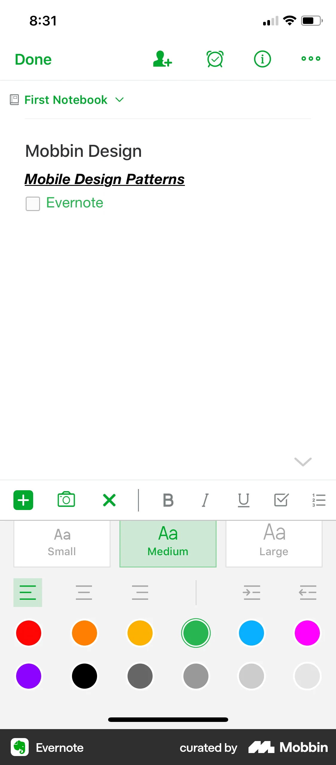 Evernote iOS Note Detail screen