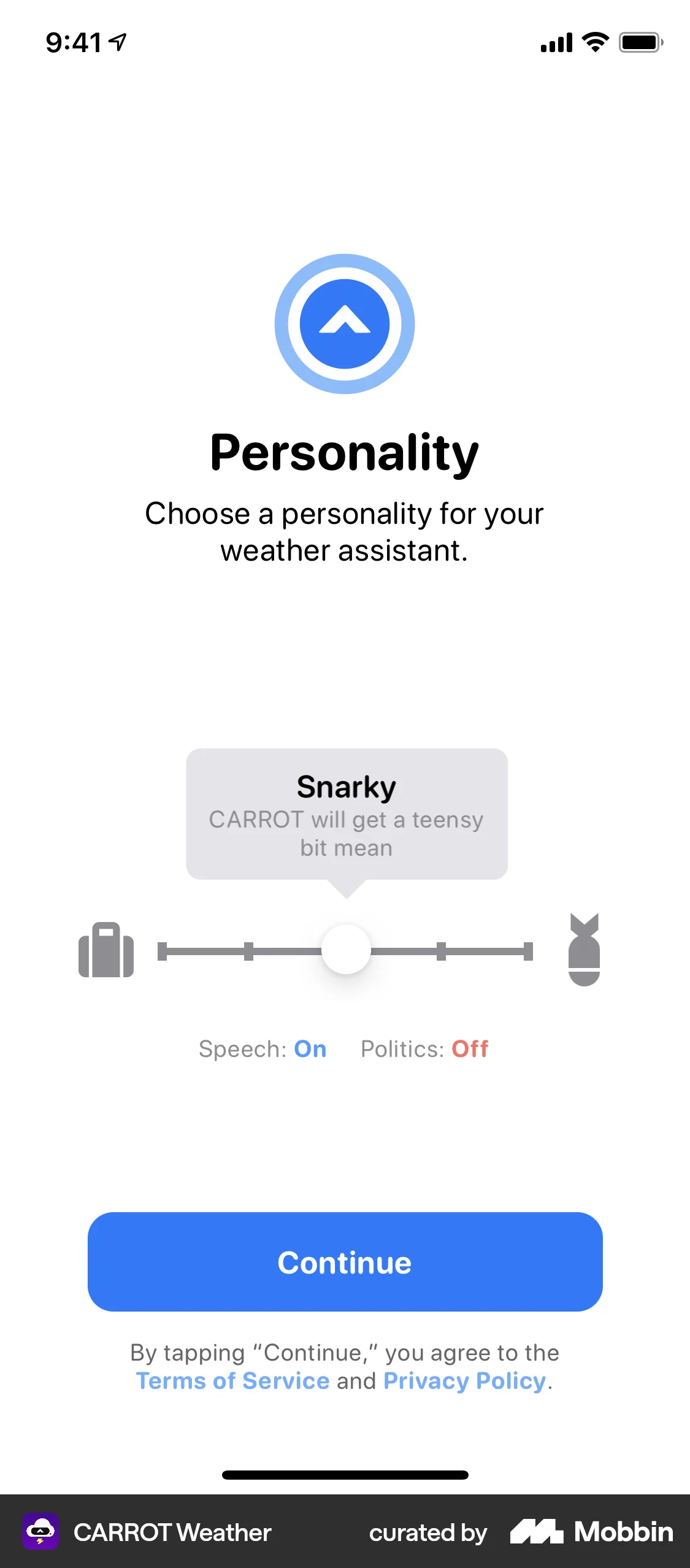 CARROT Weather iOS screen containing Tooltip UI element