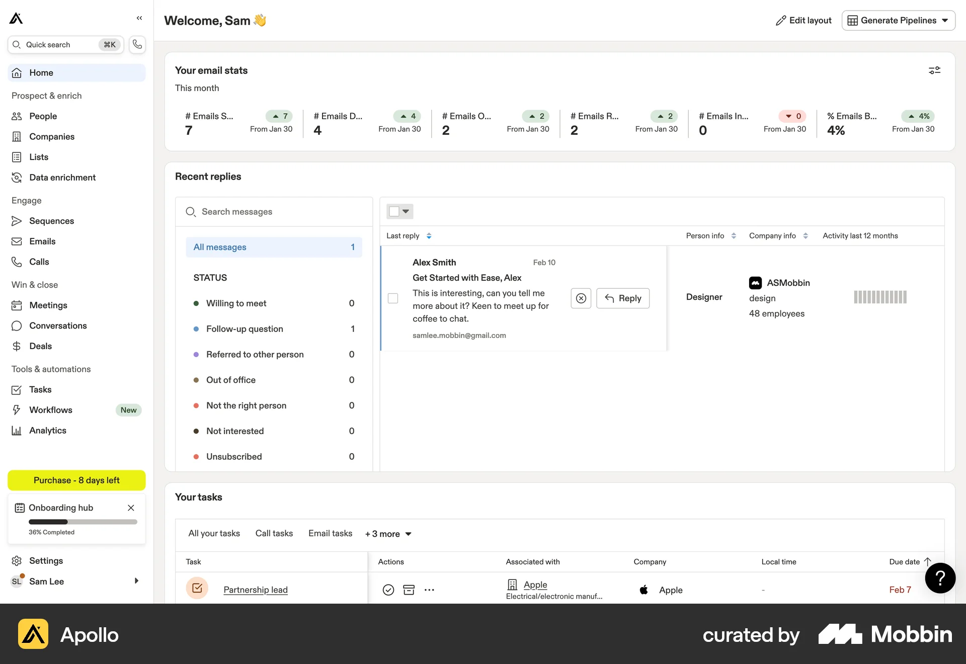Apollo Web Home screen