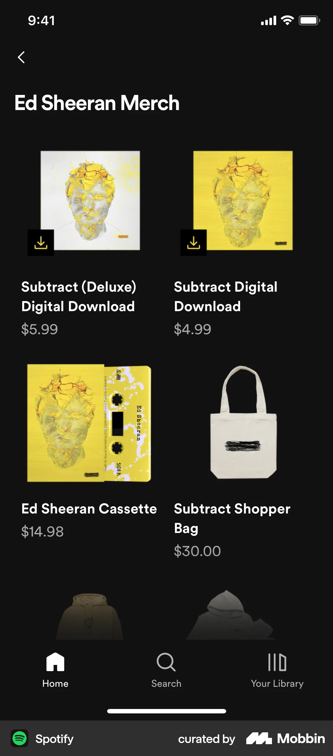 Spotify iOS Shop & Storefront screen