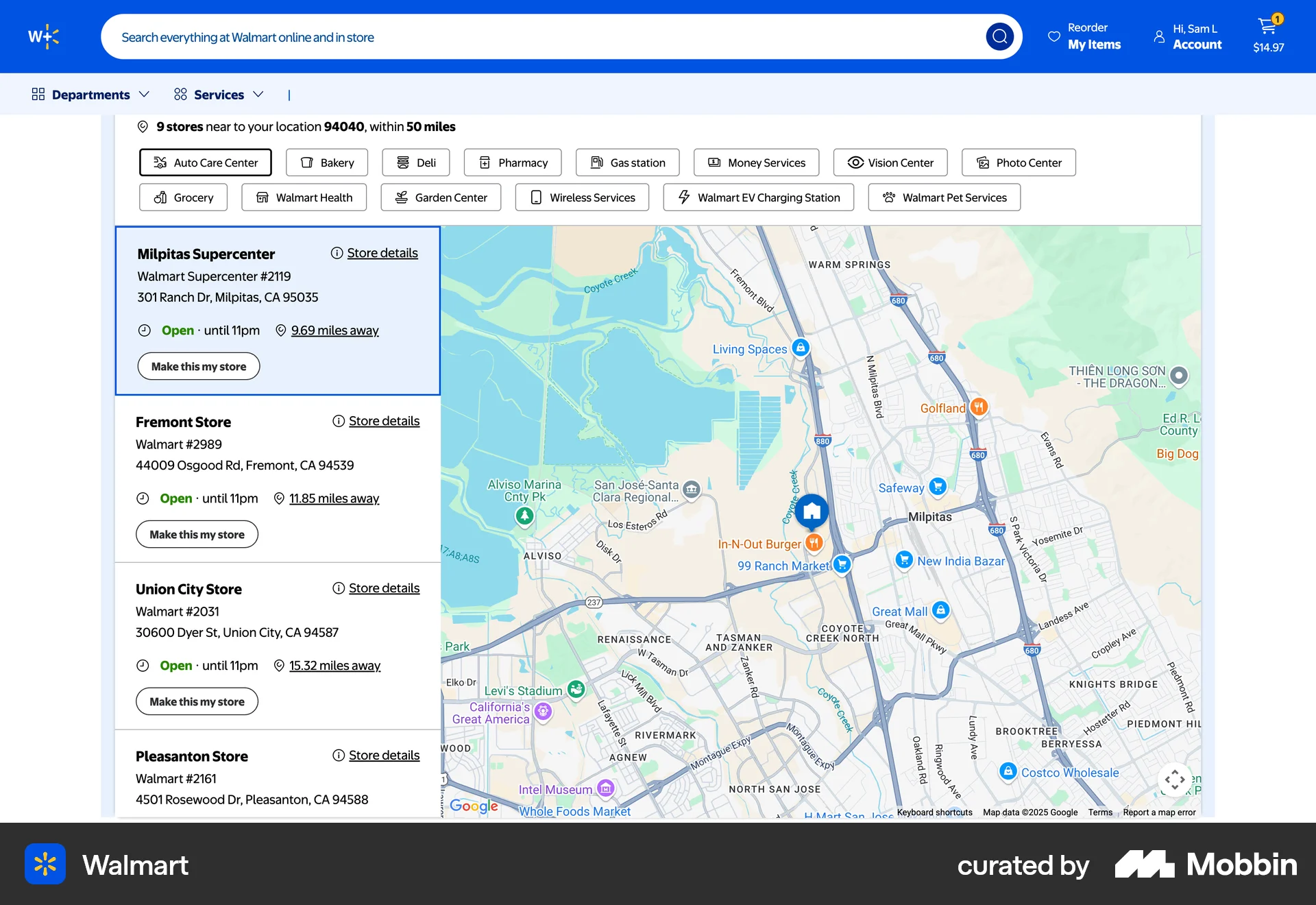 Walmart Web screen containing Tab UI element