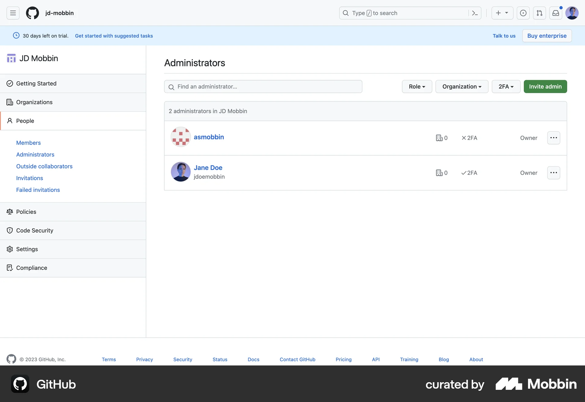 GitHub Web Admin UI screen