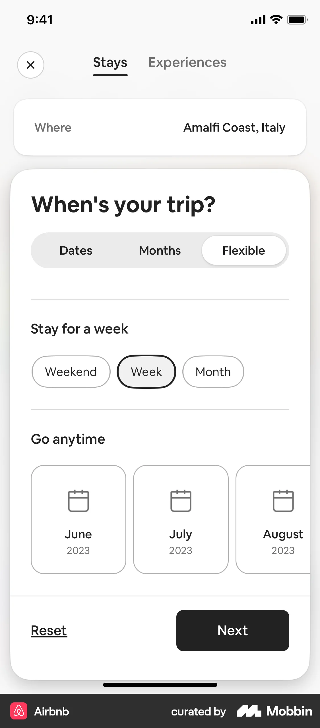 Airbnb iOS screen containing Tab UI element