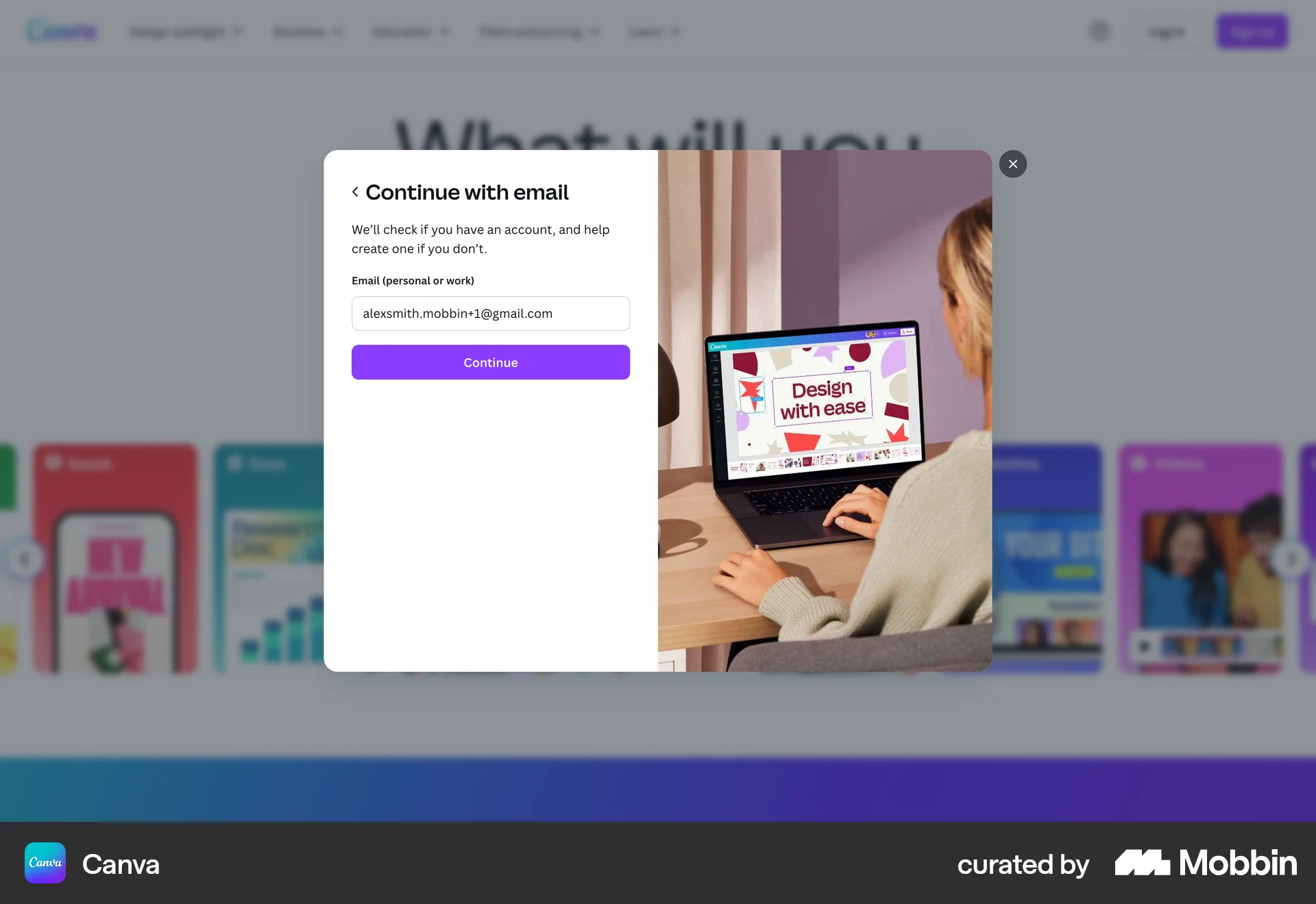 Canva Web Signup screen