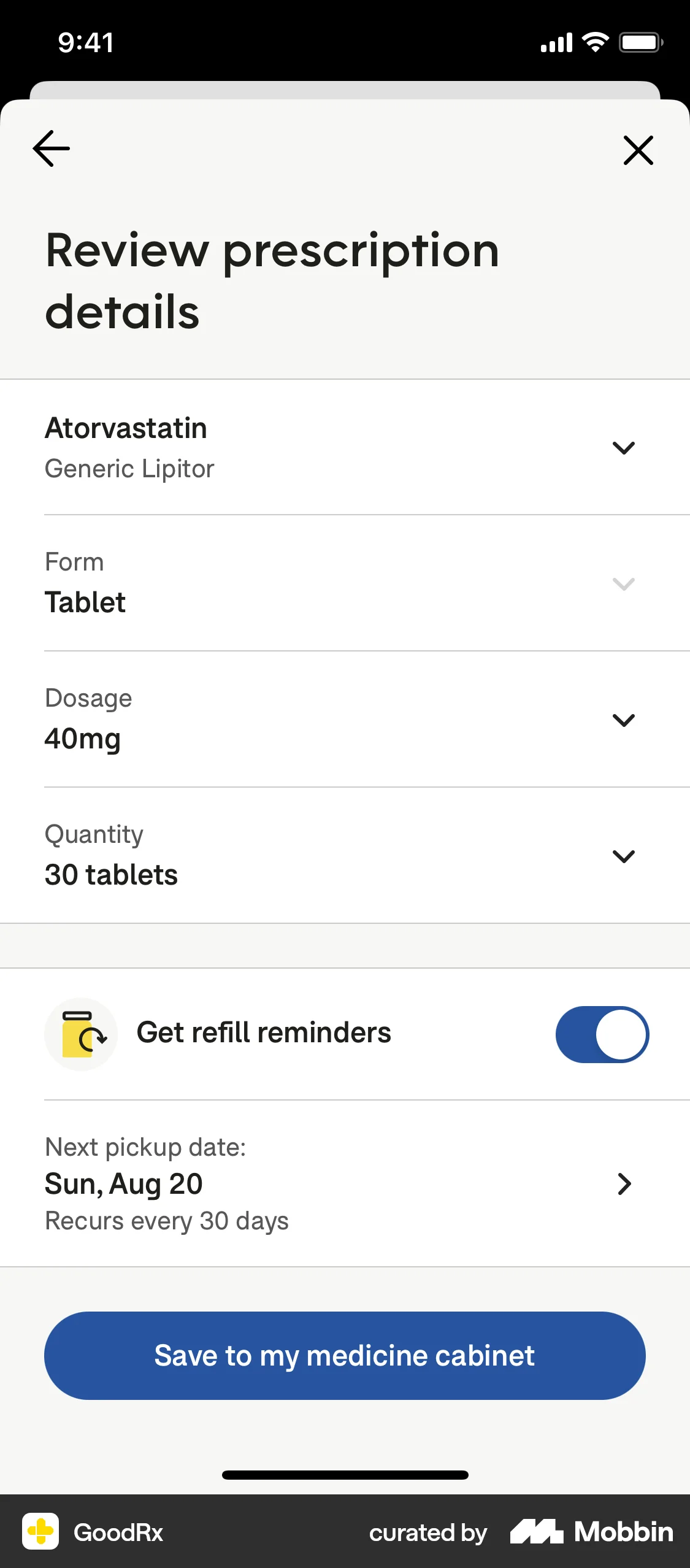 GoodRx iOS Save screen