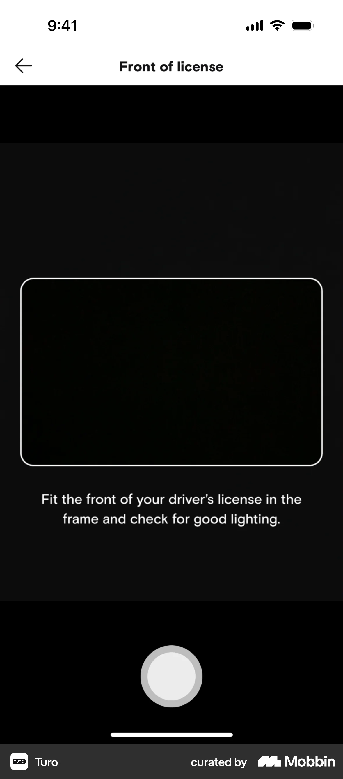 Turo iOS Camera & Scanner screen