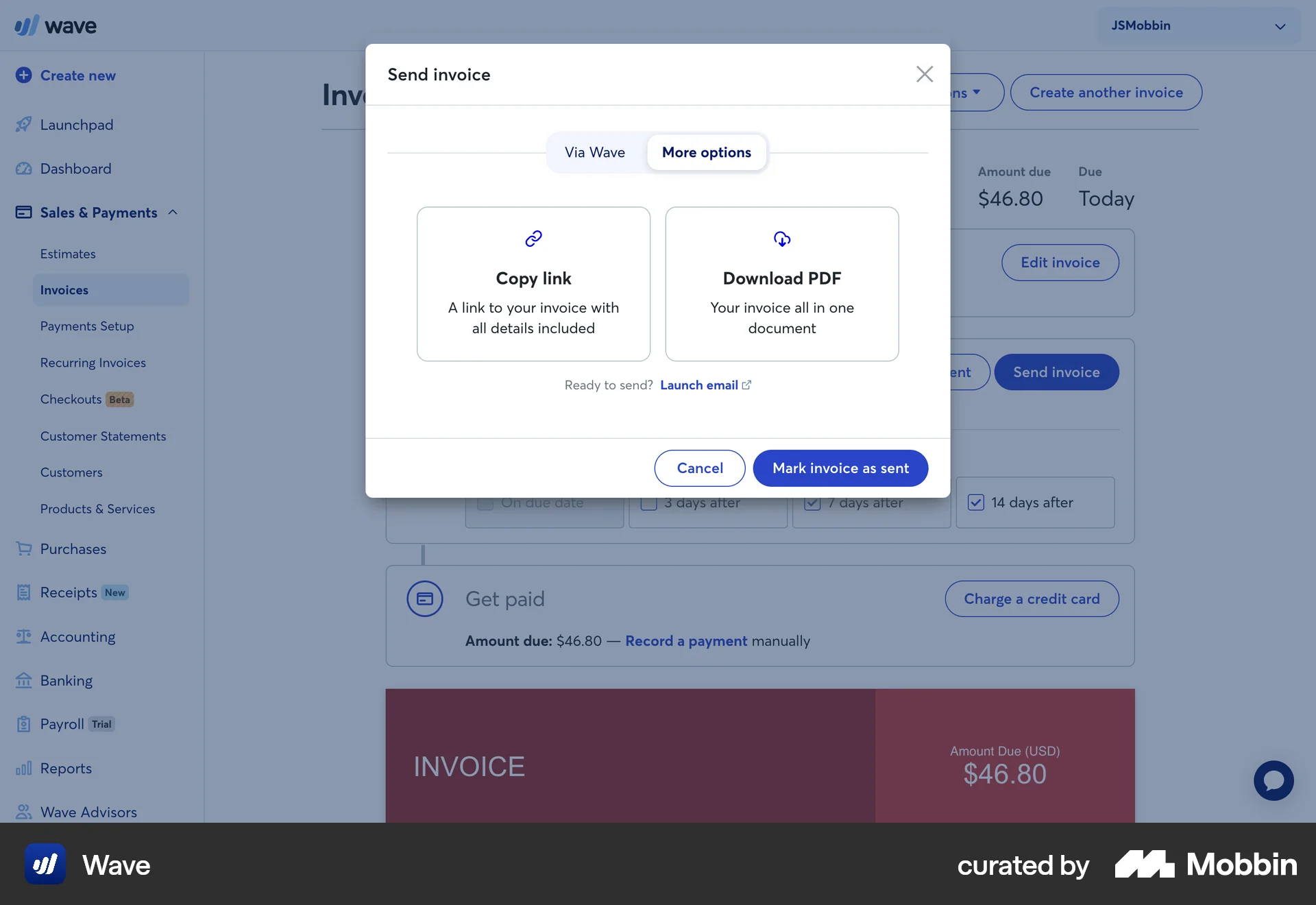 Wave Web Other Action screen