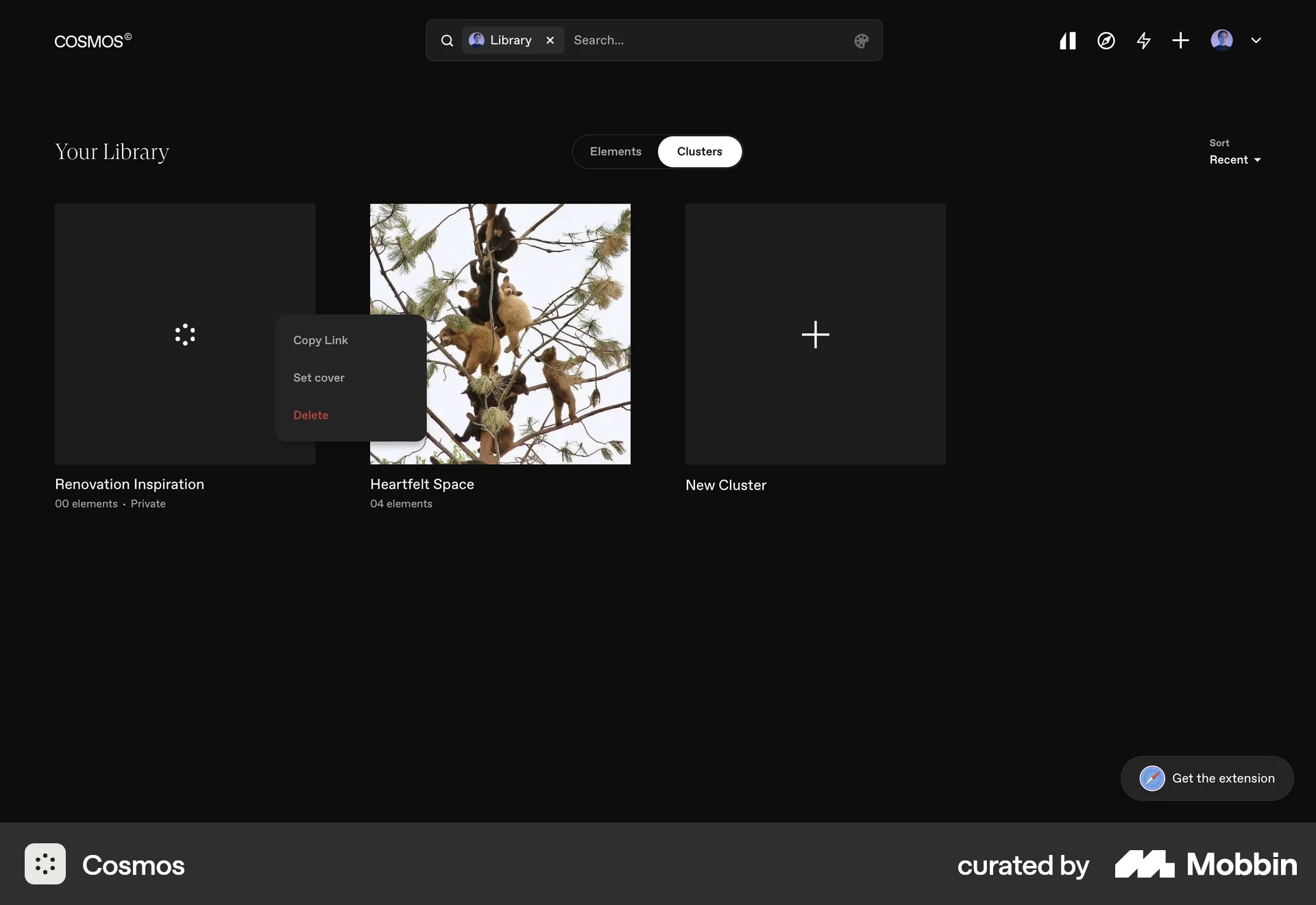 Cosmos Web screen containing Context Menu UI element