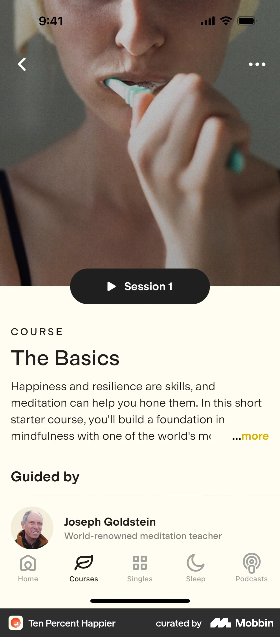 Ten Percent Happier iOS Class & Lesson Detail screen