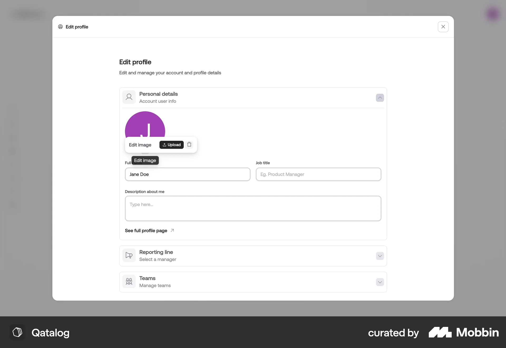 Qatalog Web screen containing Dropdown Menu UI element