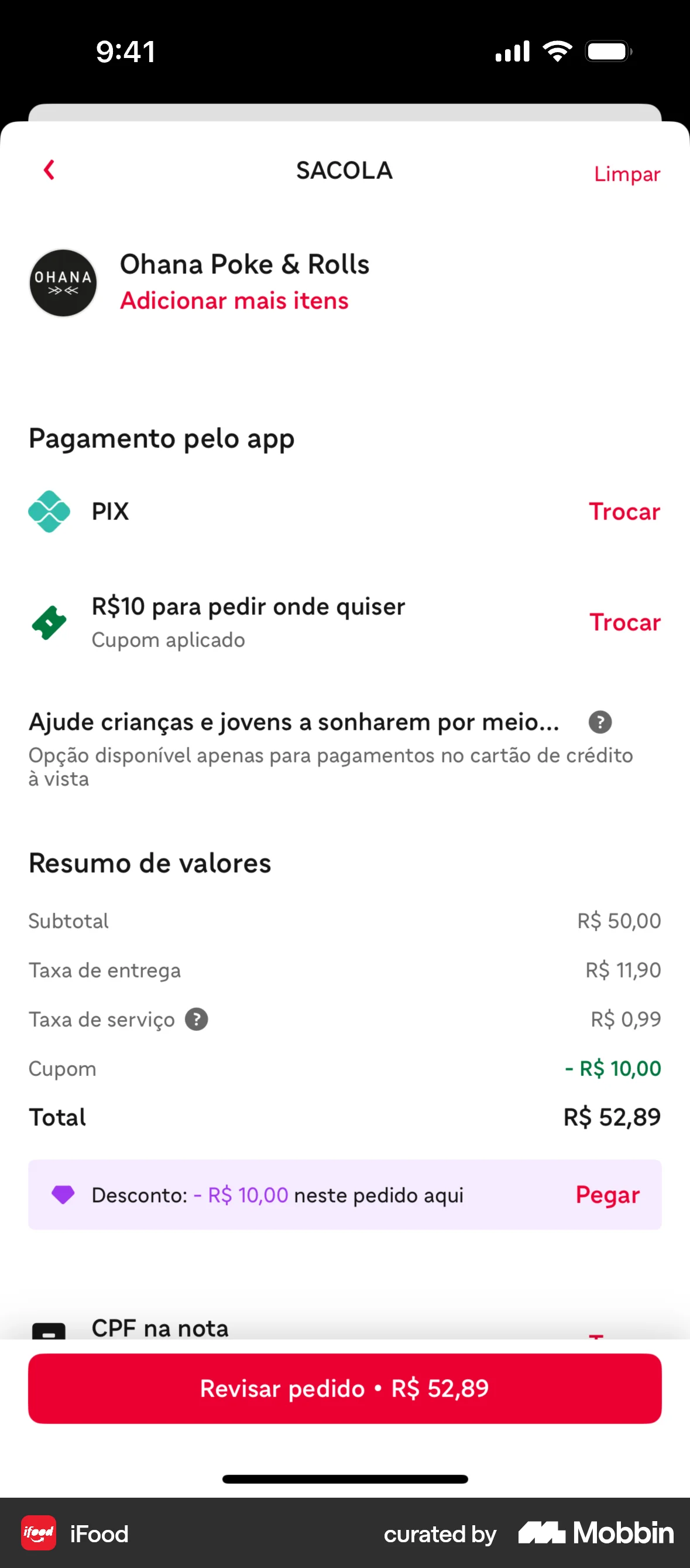 iFood iOS Checkout screen
