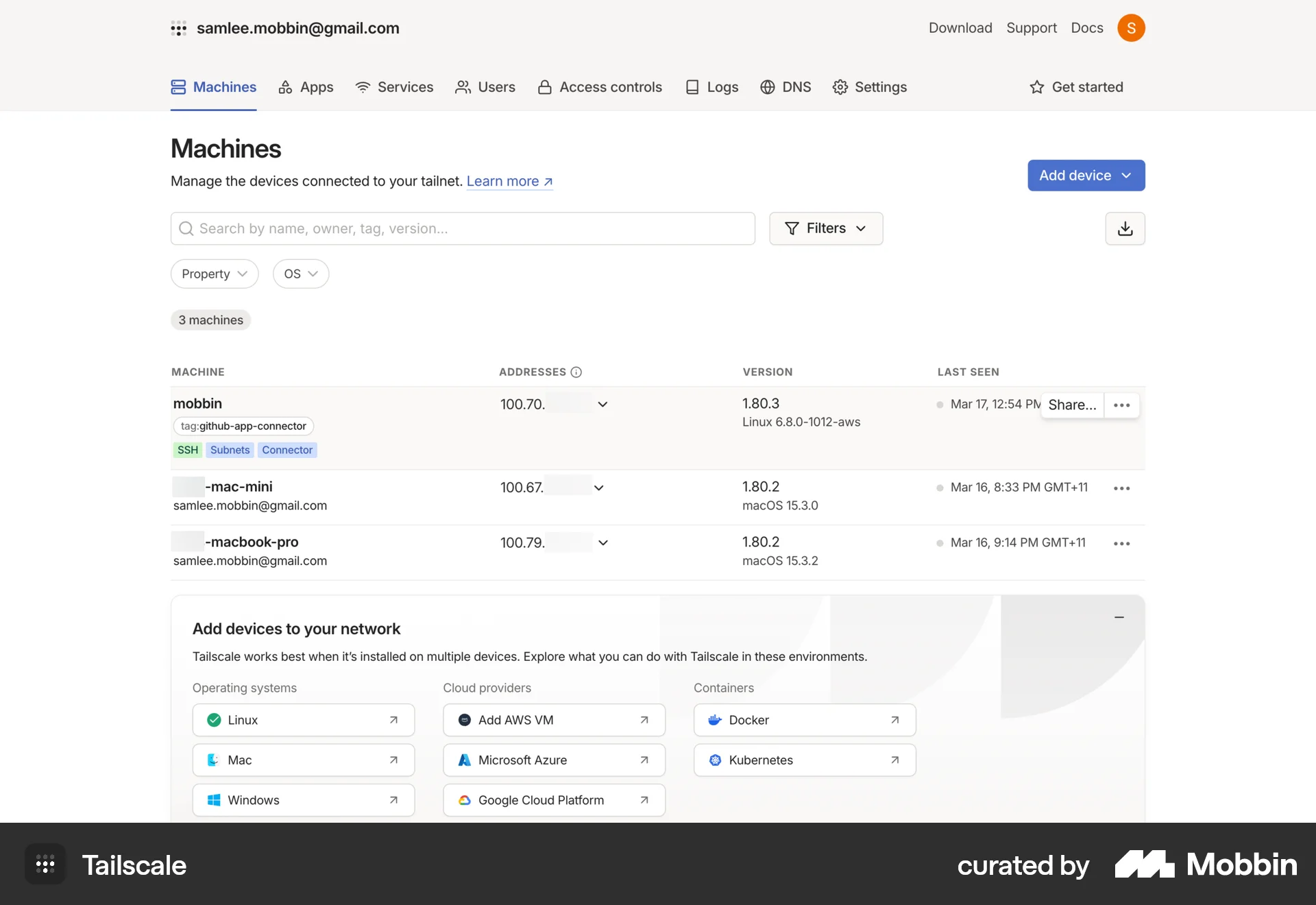 Tailscale Web Utilities App screen