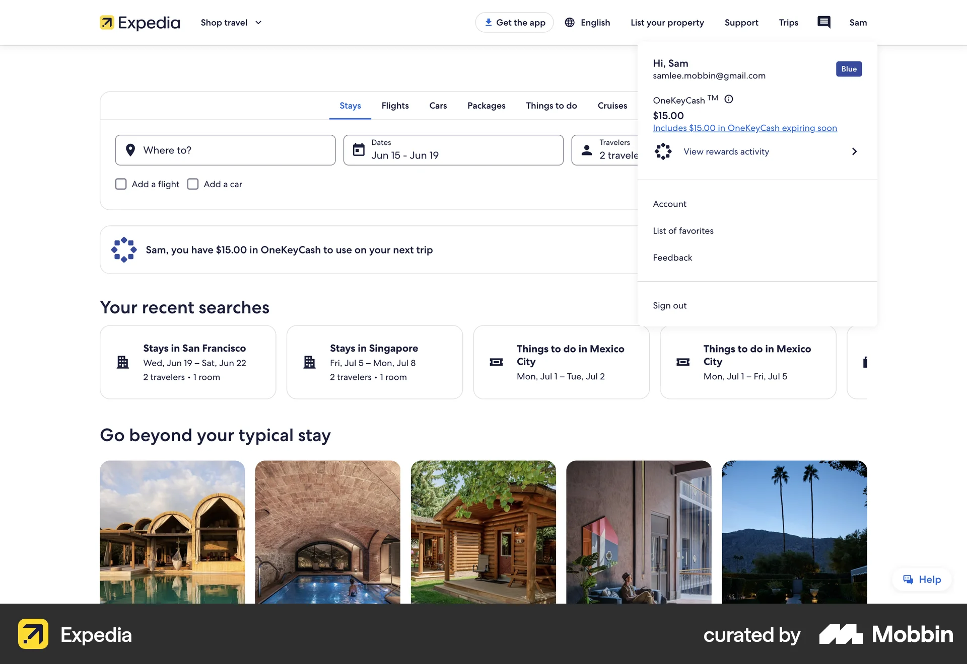 Expedia Web Wallet & Balance screen