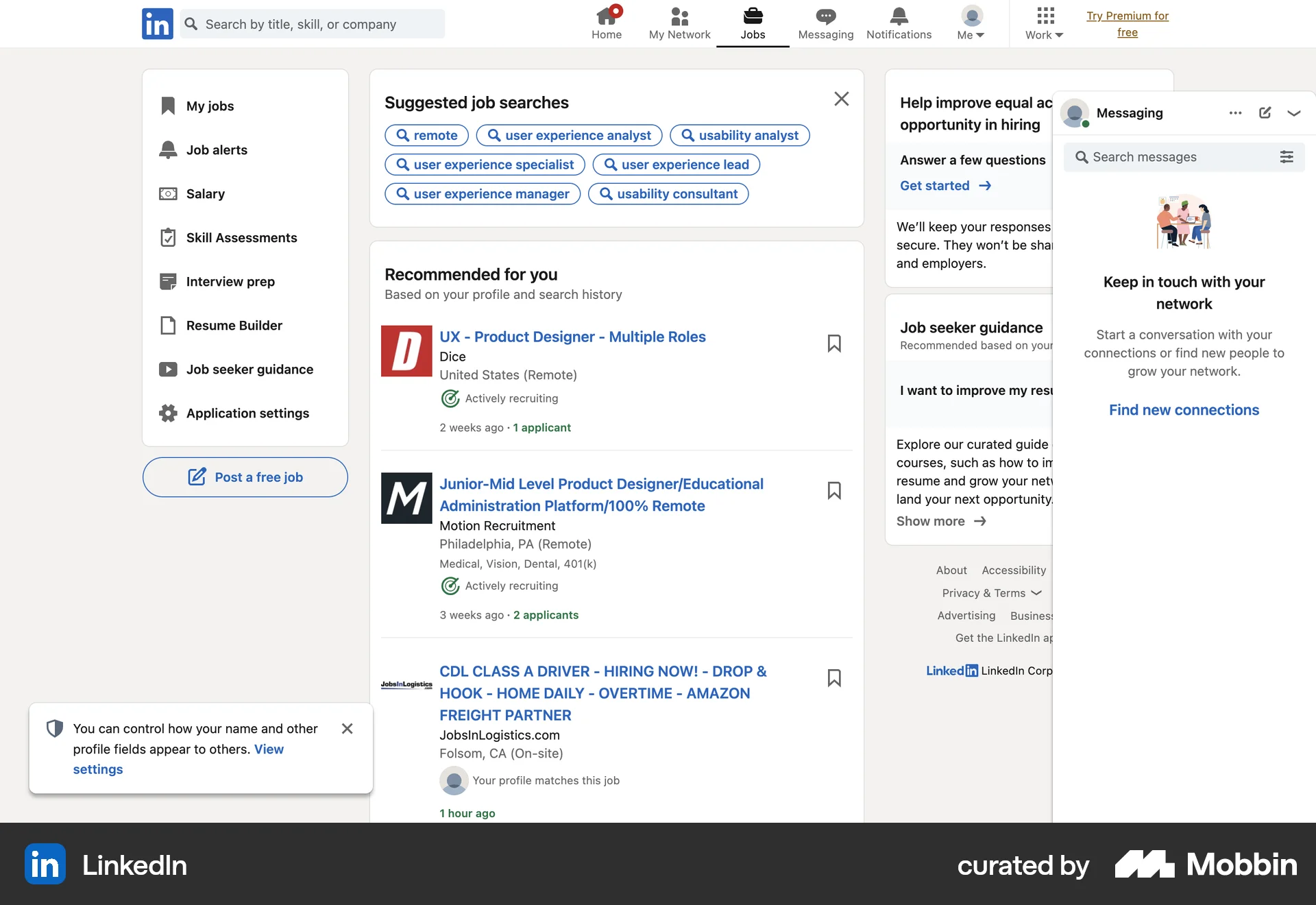 LinkedIn Web Jobs & Recruitment App screen