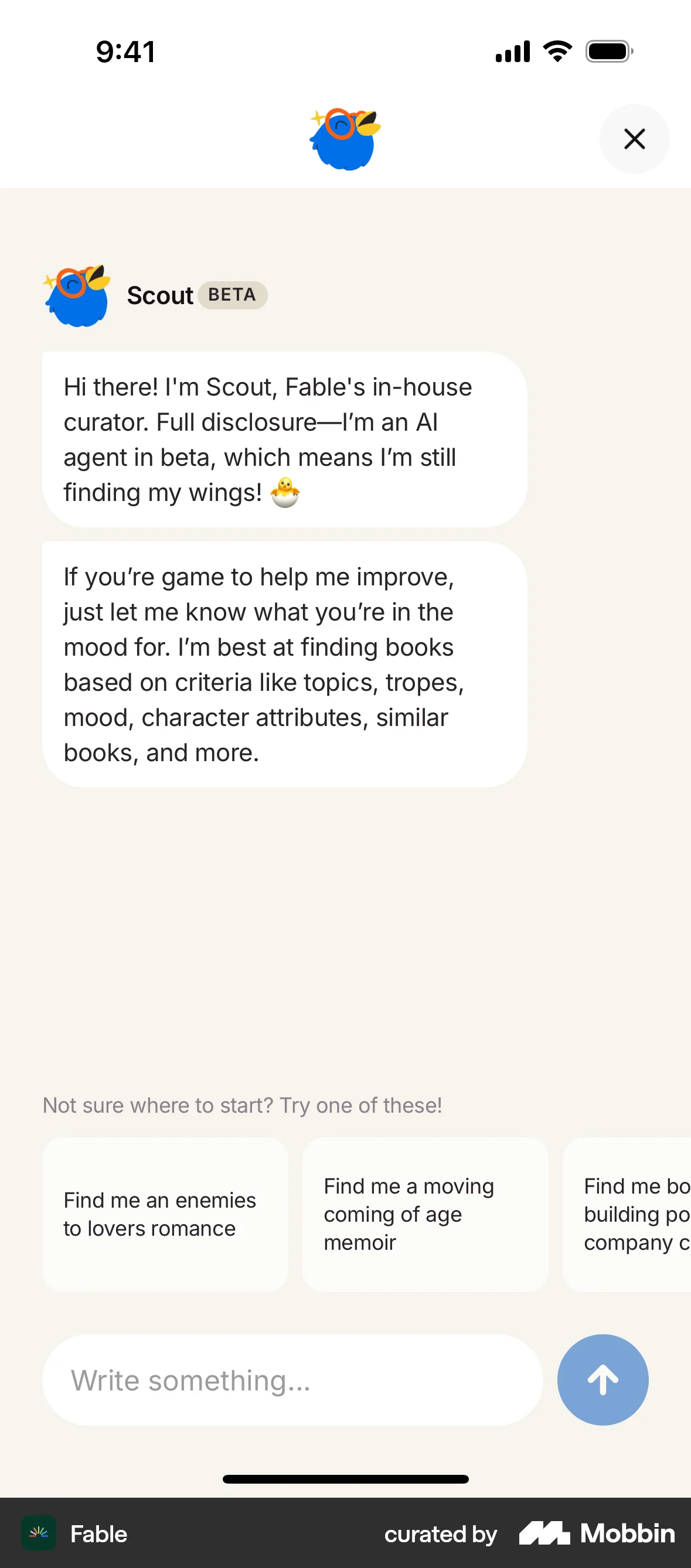 Fable iOS Chat Bot screen