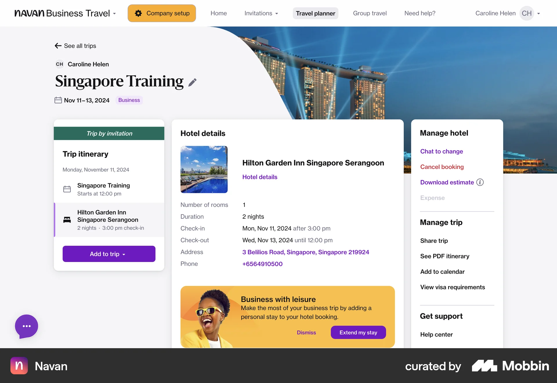 Navan Web Order Detail screen