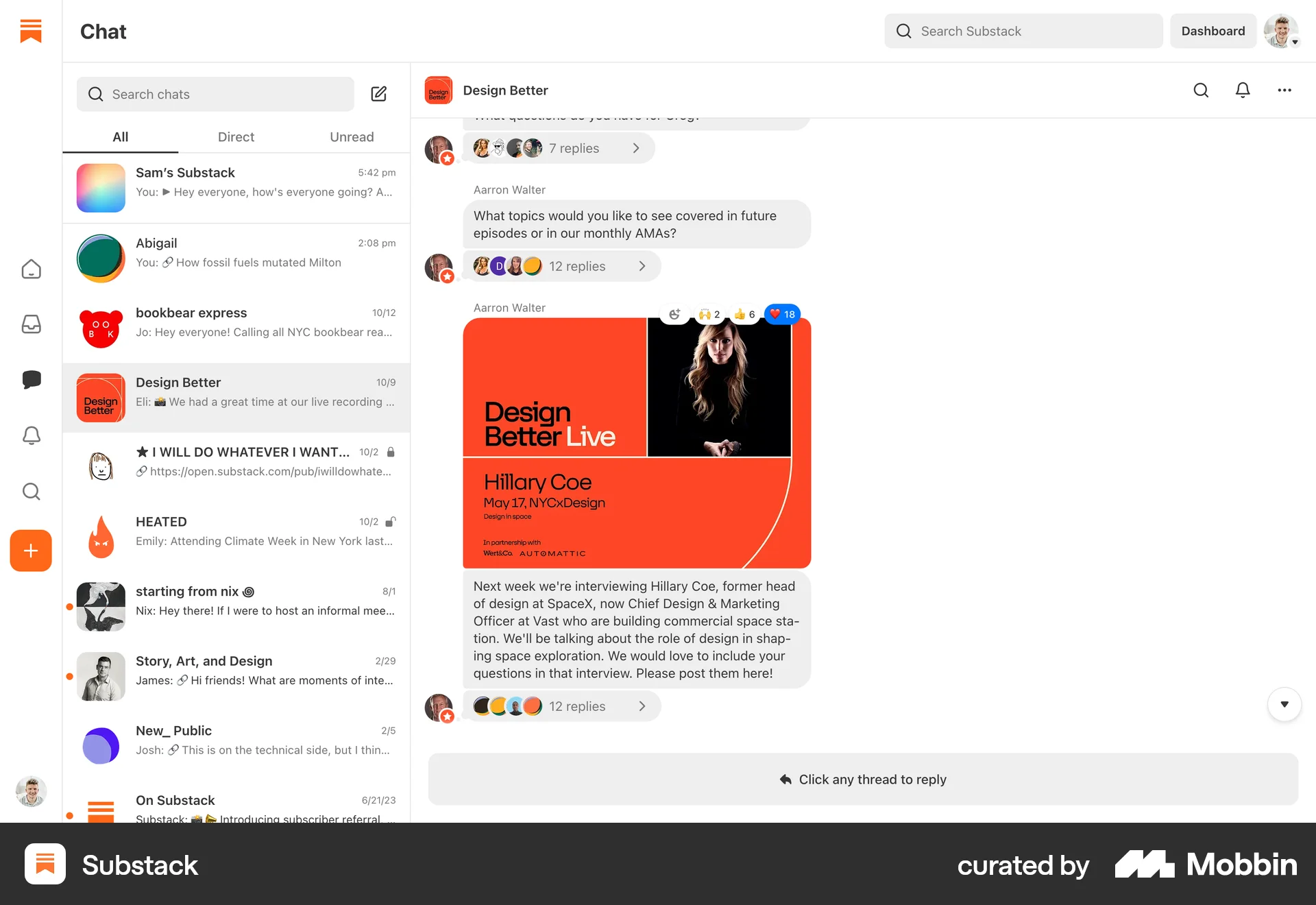 Substack Web Emails & Messages screen