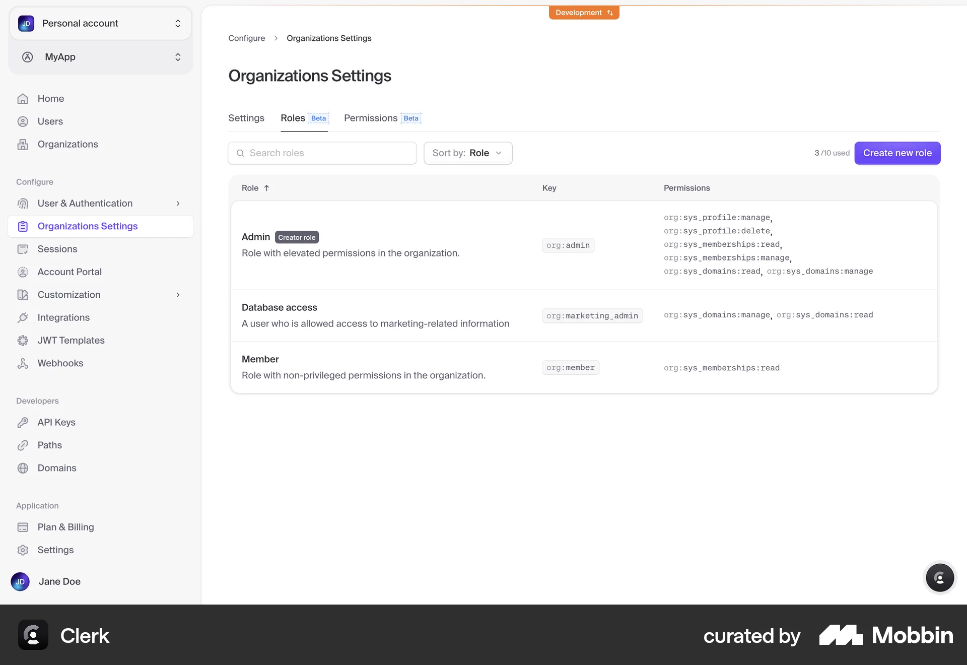 Clerk Web screen containing Badge UI element