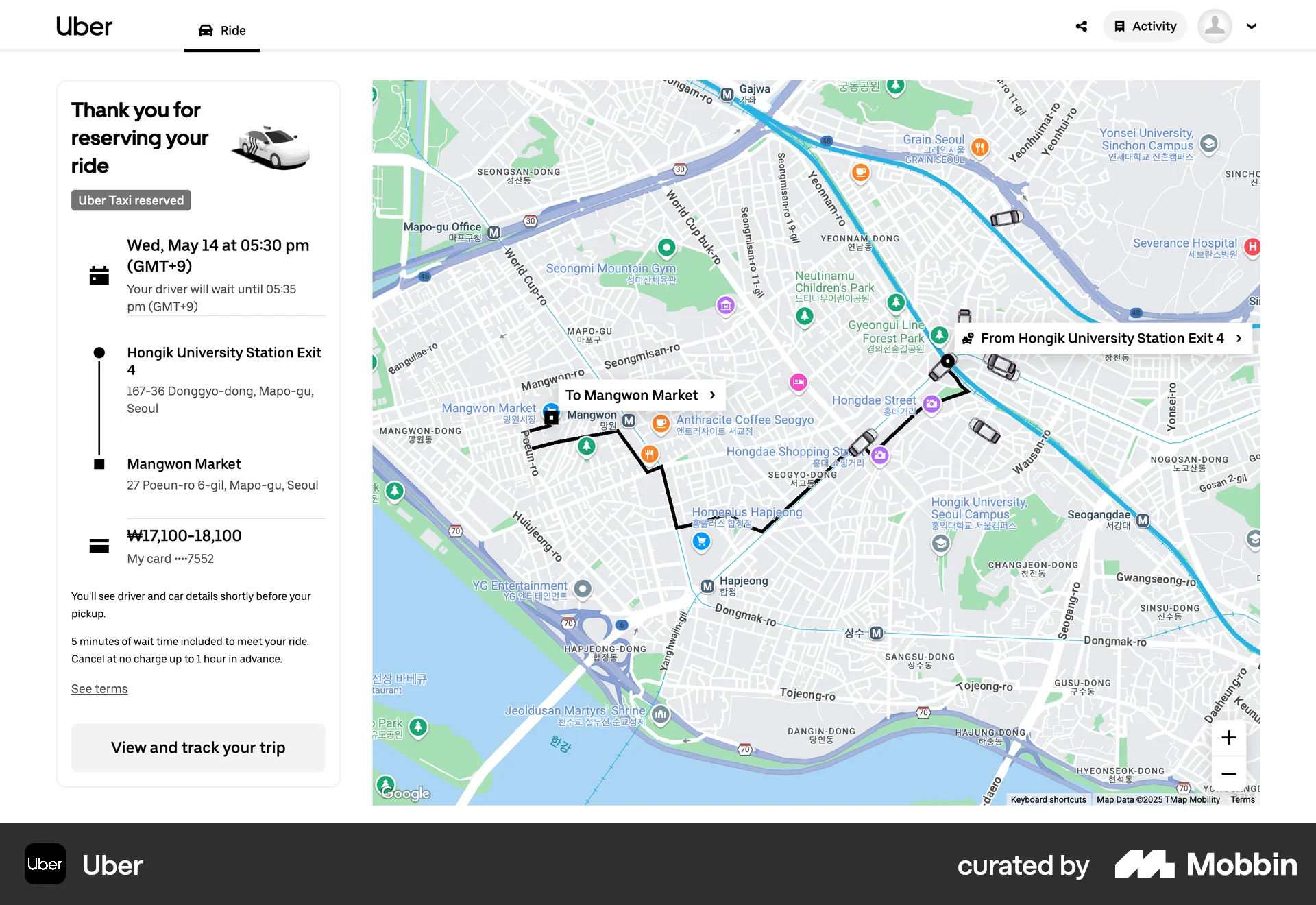 Uber Web Order Confirmation screen