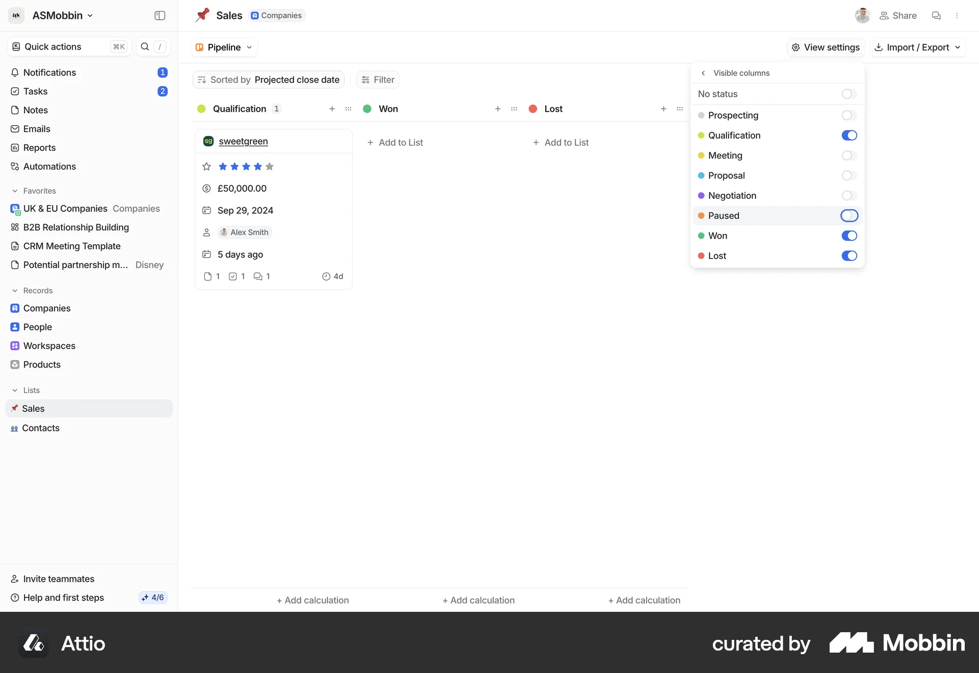 Attio Web screen containing Switch UI element
