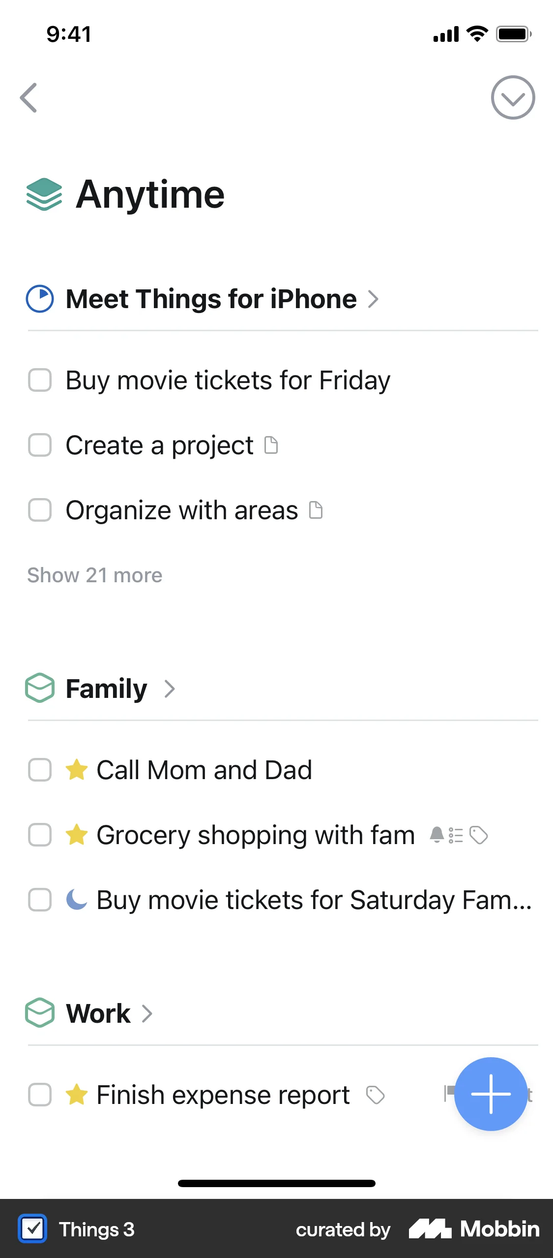 Things 3 iOS Goal & Task screen