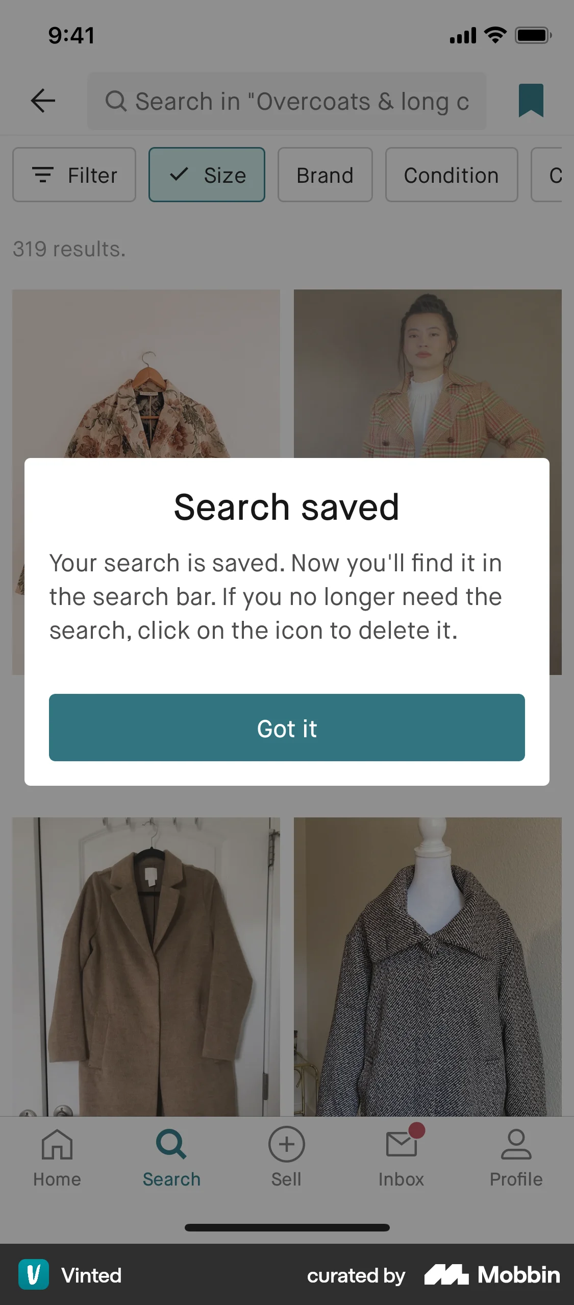 Vinted iOS Save screen