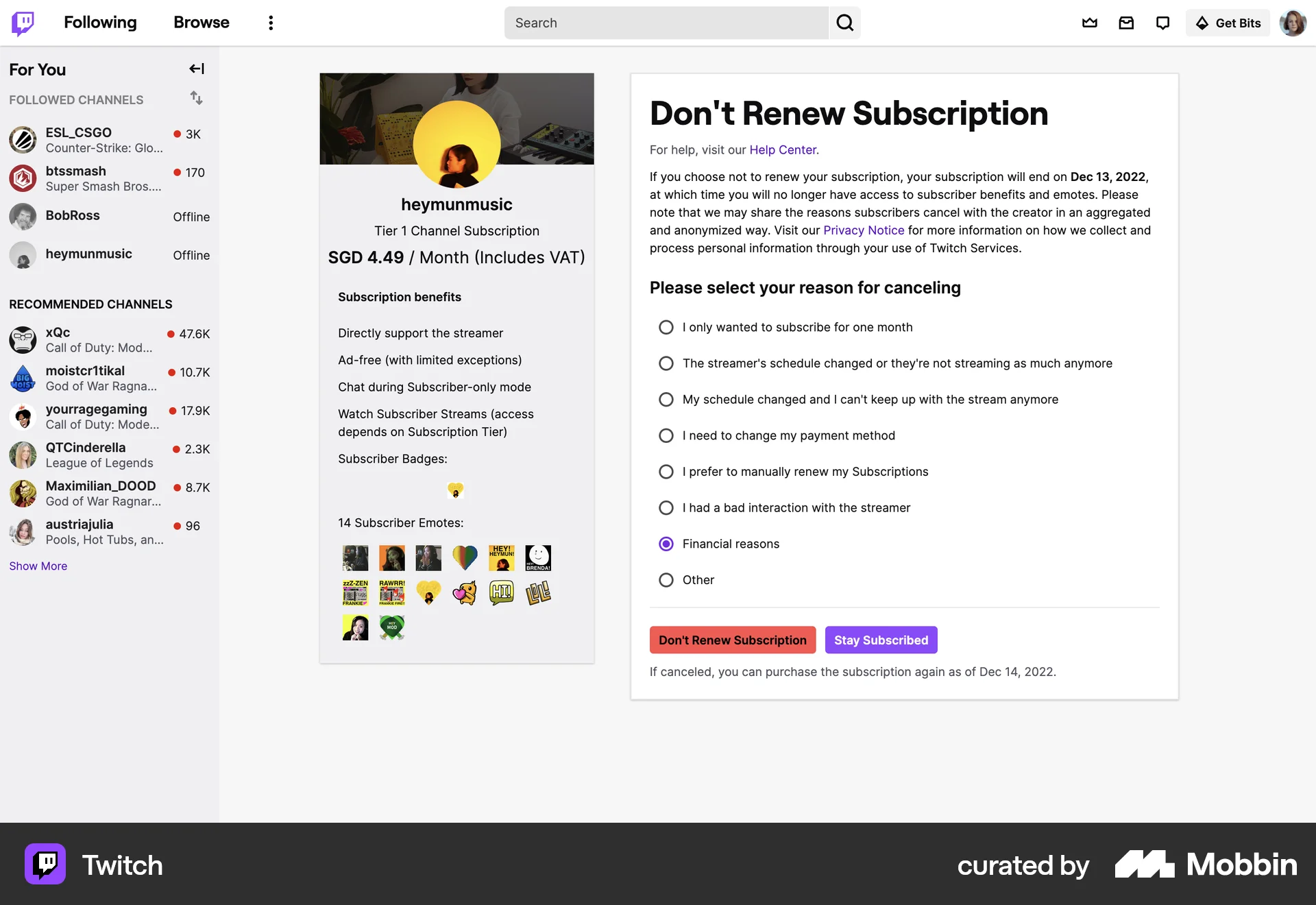 Twitch Web Cancel screen