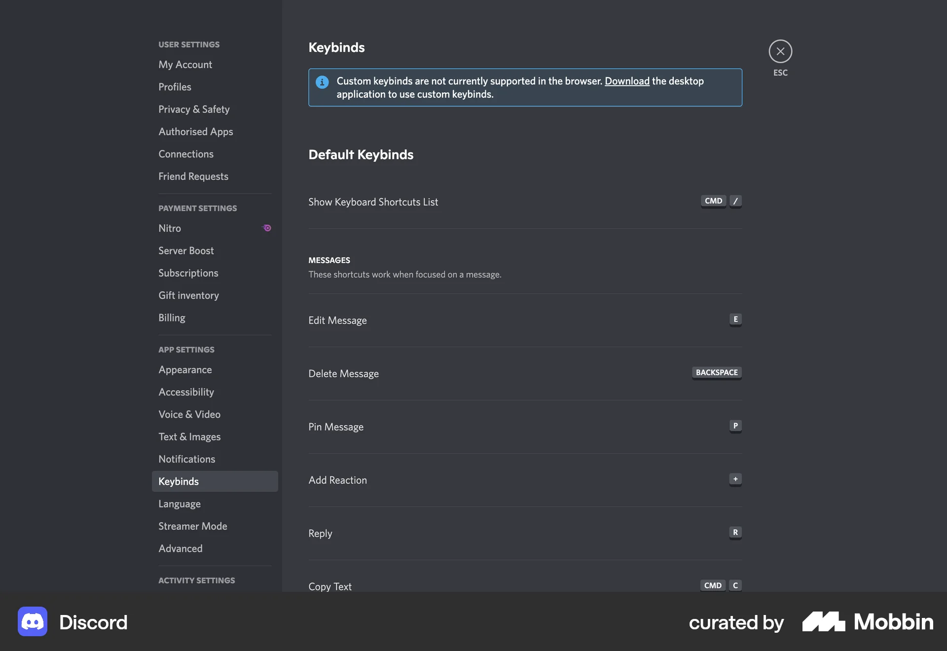 Discord Web Settings & Preferences screen