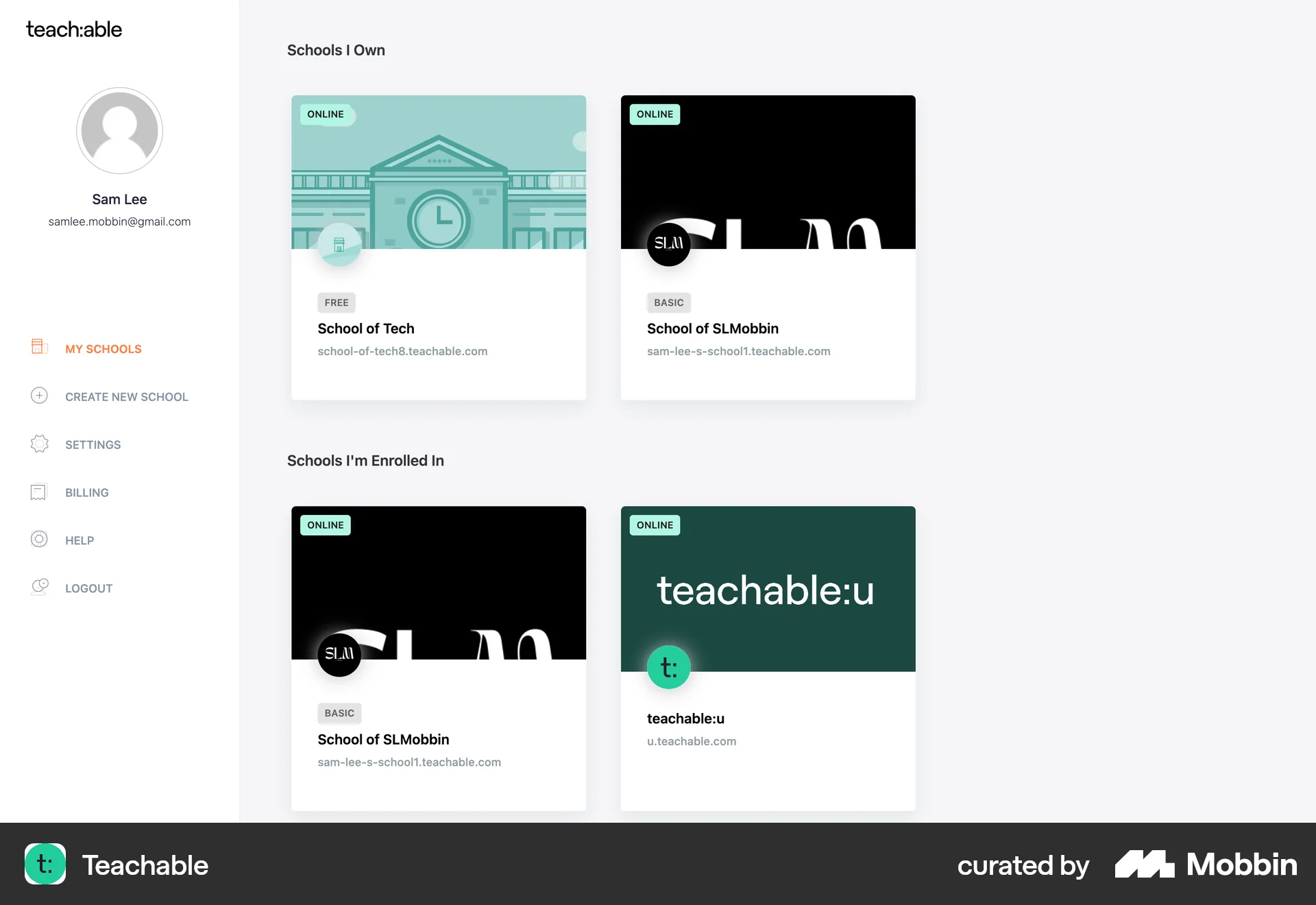 Teachable Web Admin Dashboard screen