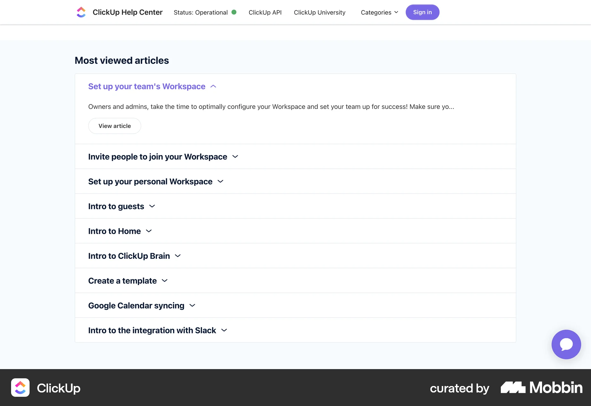 ClickUp Web screen containing Accordion UI element