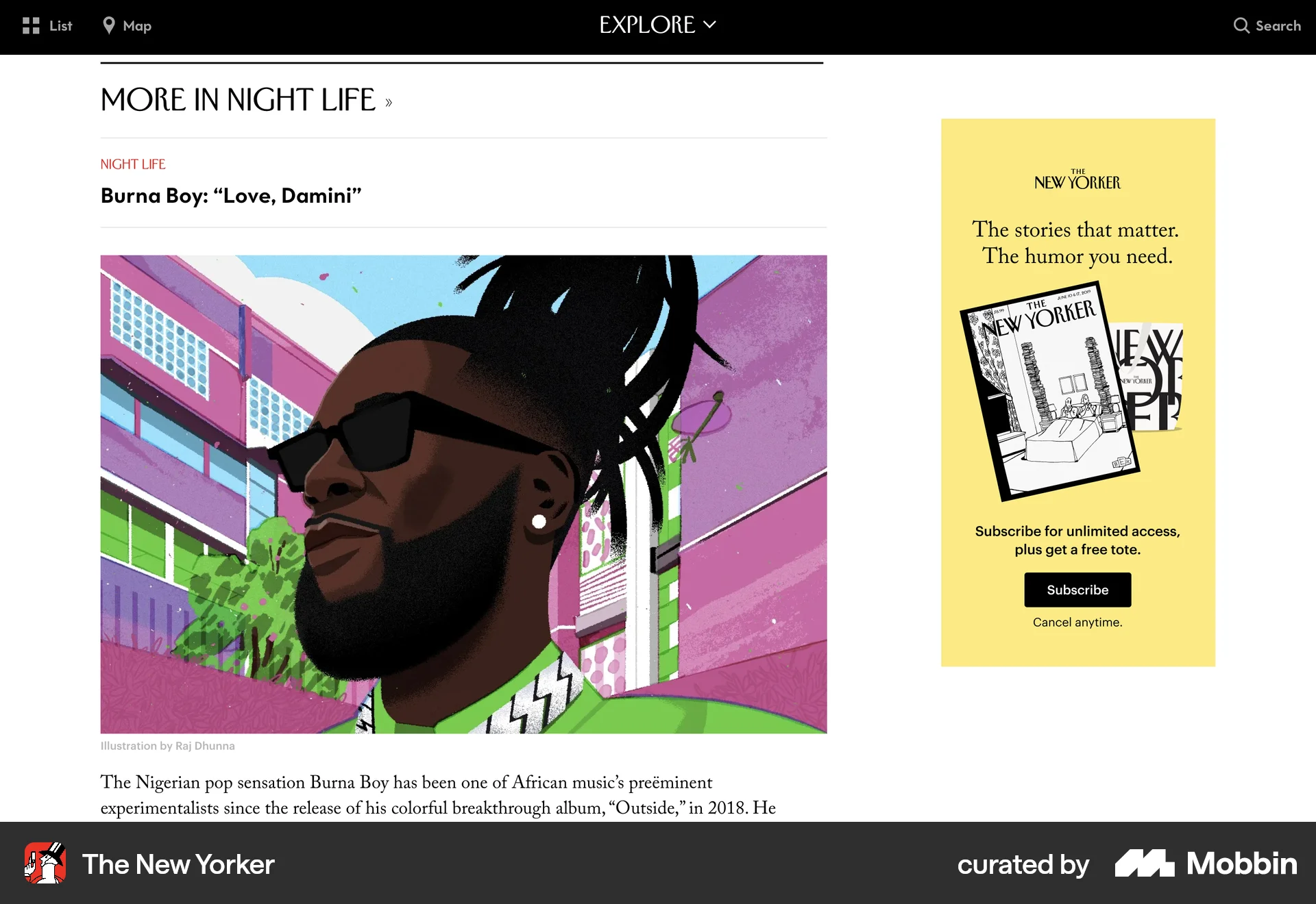 The New Yorker Web Event Detail screen